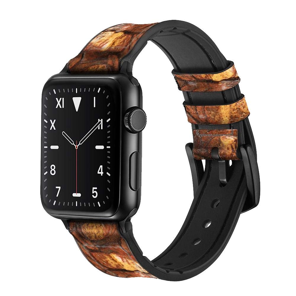 Premium Turtle Carapace Leather & Silicone Smart Watch Band for Apple Watch Series 7/8/SE (42mm/44mm/45mm) - Durable Luxury Replacement Strap for Workouts, Business & Casual Wear