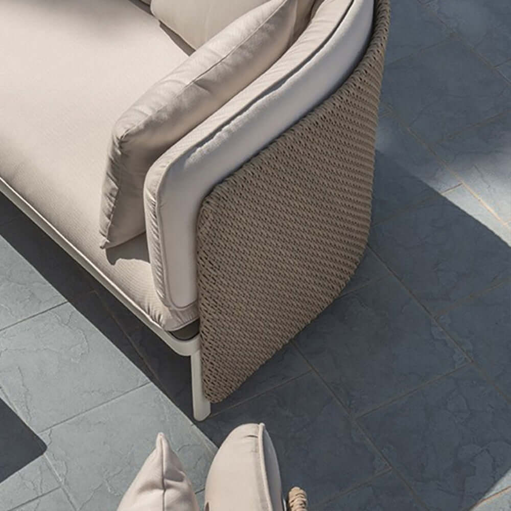 Khaki & Cream White Rattan Outdoor Armchair - Patio Accent Chair with Cushion Pillow - Perfect for Garden, Poolside & Backyard Relaxation