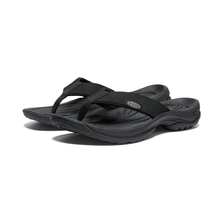 Women's Kona Leather Flip Flops - Comfortable Sandals for Summer | Black/Vapor | Perfect for Beach, Pool & Casual Outings
