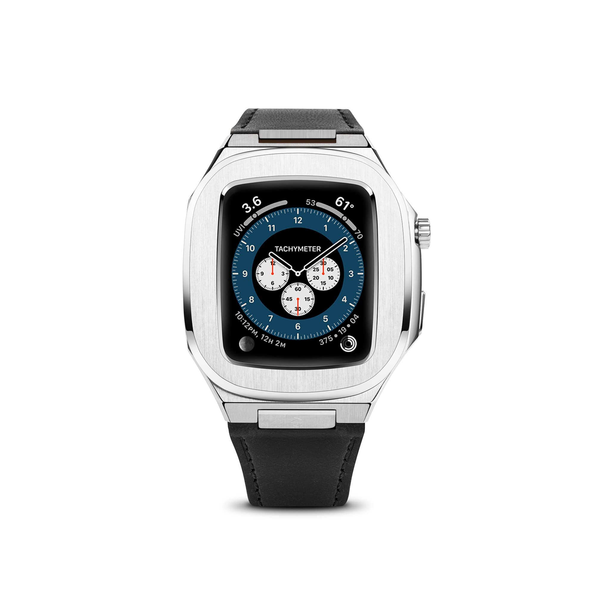Premium 44mm Apple Watch Case with Genuine Italian Leather Band - Compatible with Series 6/5/4/SE | 316L Stainless Steel & Black Vachetta Leather | Perfect for Business, Travel & Everyday Wear