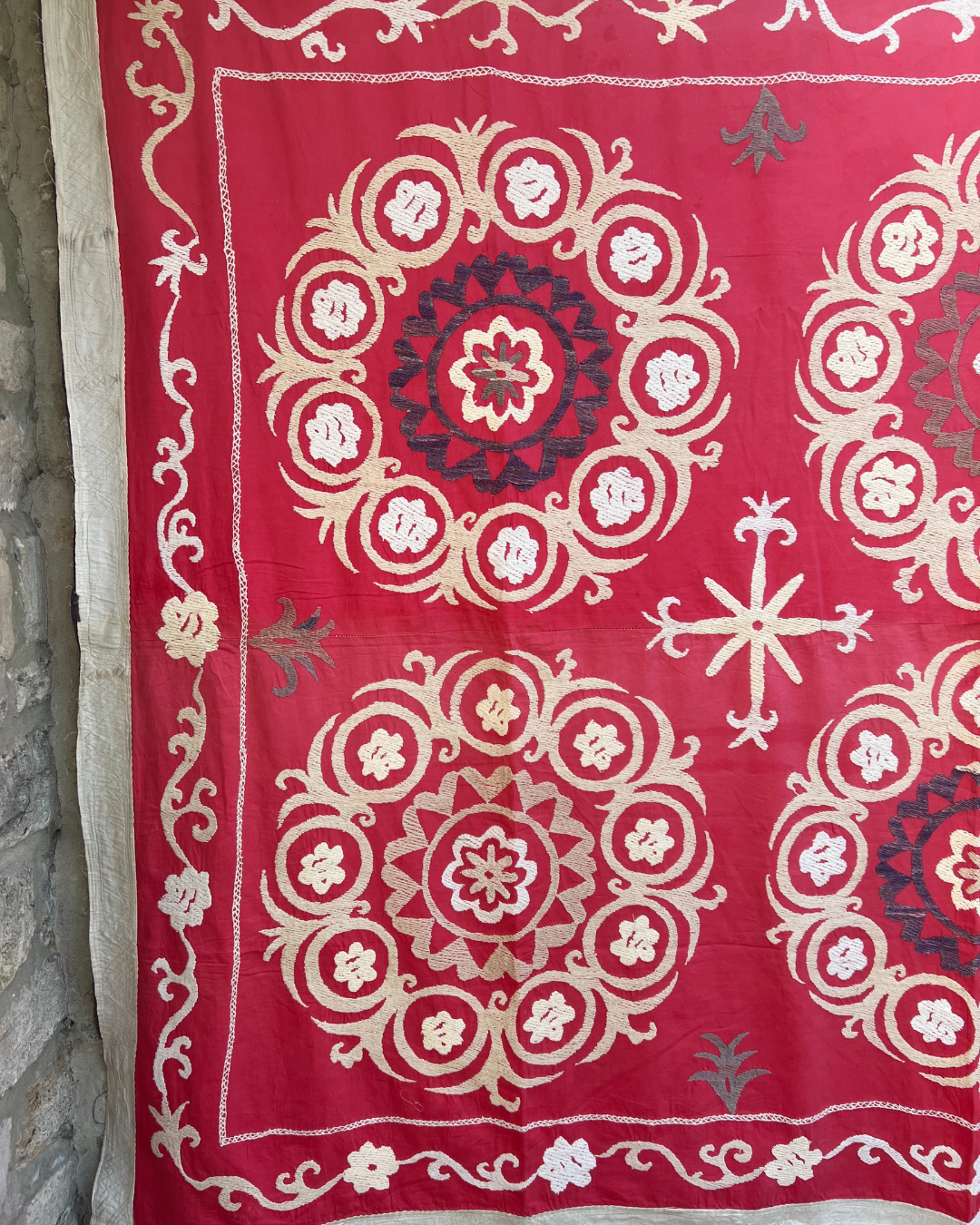Extra Large Suzani 020 - Handmade Bohemian Style Cotton Throw Blanket for Bed, Sofa & Home Decor - Perfect for Bohemian Bedroom, Living Room & Cozy Nights