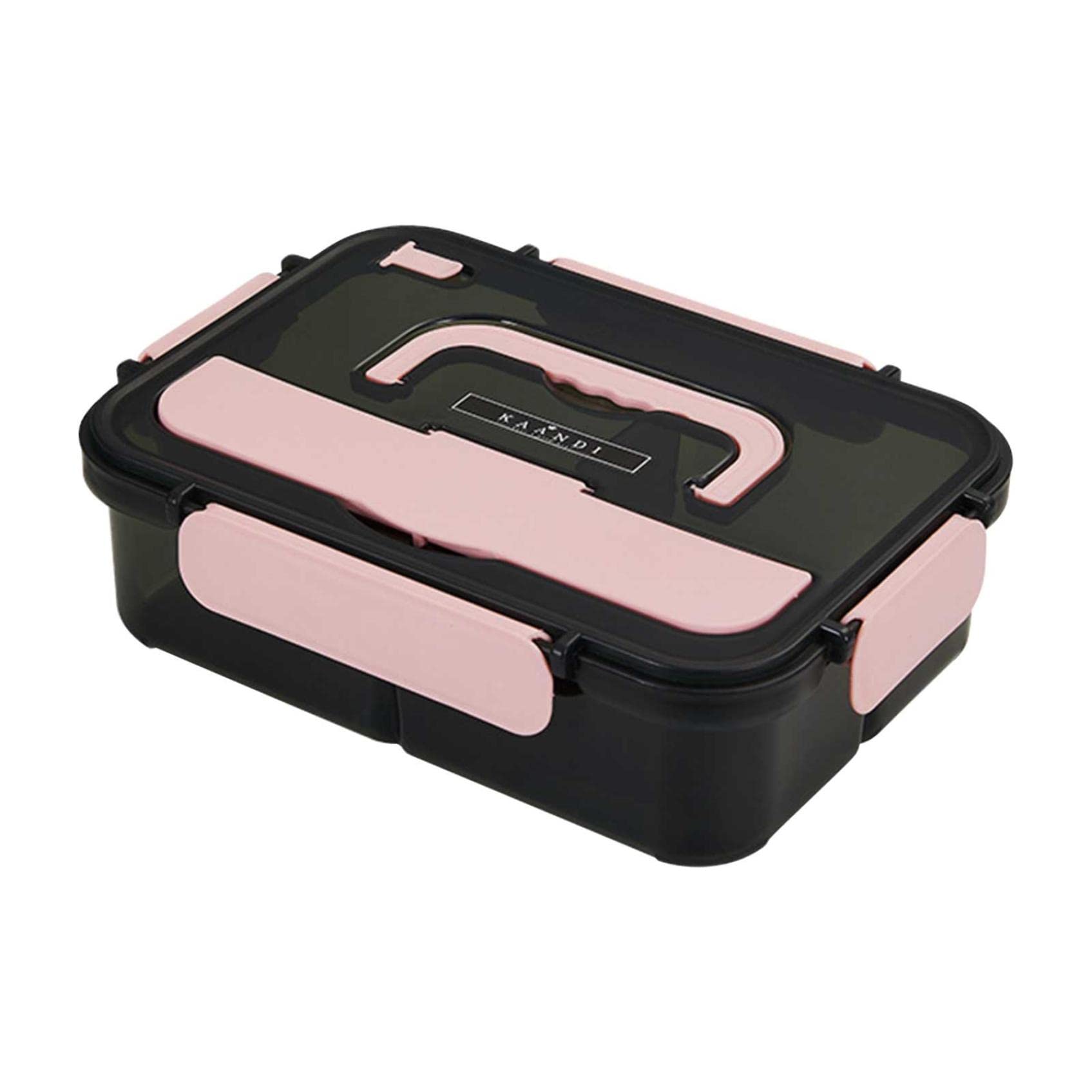 Rectangular 4-Button Leak-Proof Bento Lunch Box - 3 Compartment Microwaveable Food Container with Built-in Reusable Spoon & Chopsticks - BPA-Free for Kids & Adults - Perfect for Office, School, Picnics & Travel