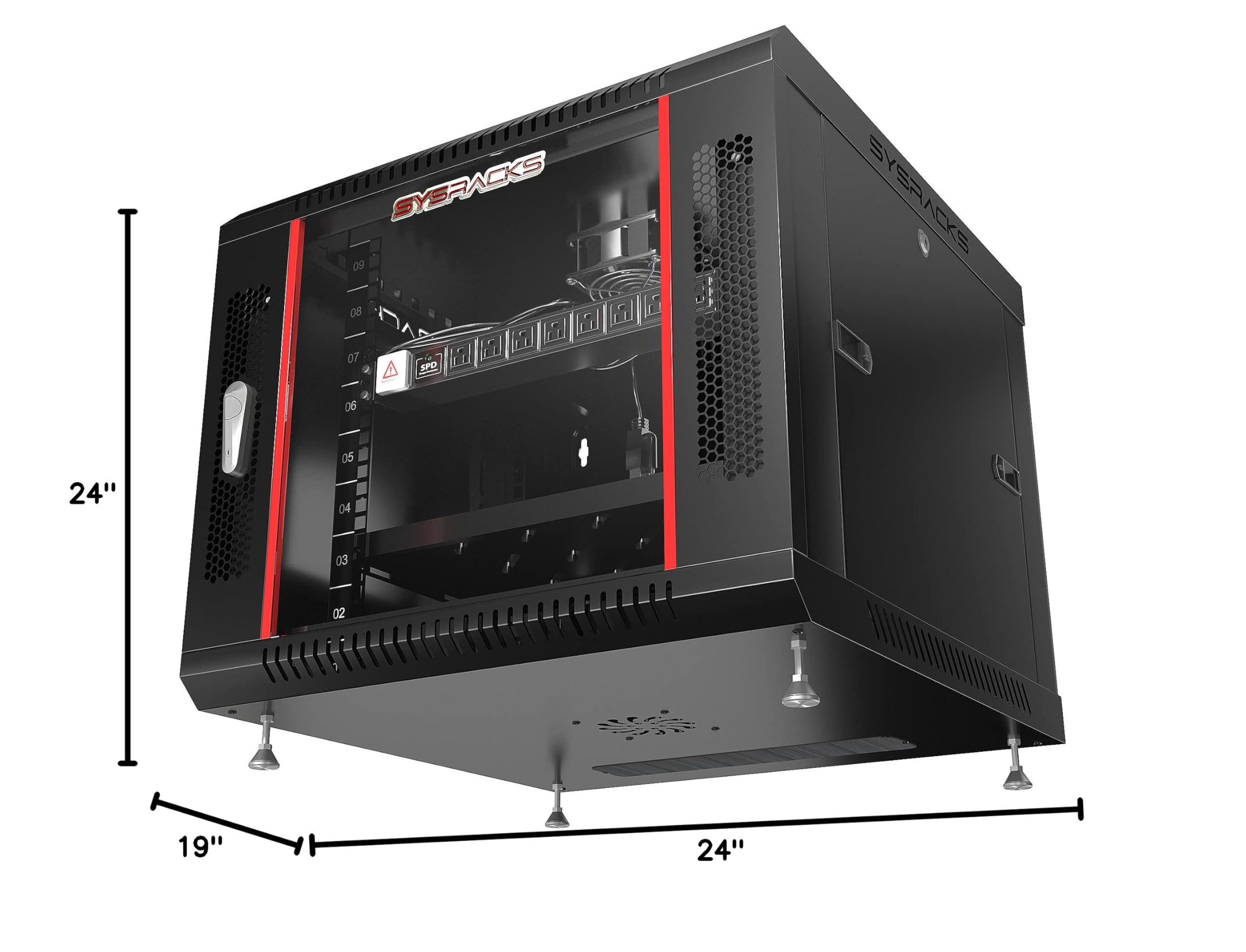 9U Server Rack Cabinet - 24-Inch Deep Wall Mount Network Equipment Rack with Locking Doors, 8-Way Power Strip, Shelf & Cooling Fan - Black | Ideal for Data Centers, Home Offices & AV Systems