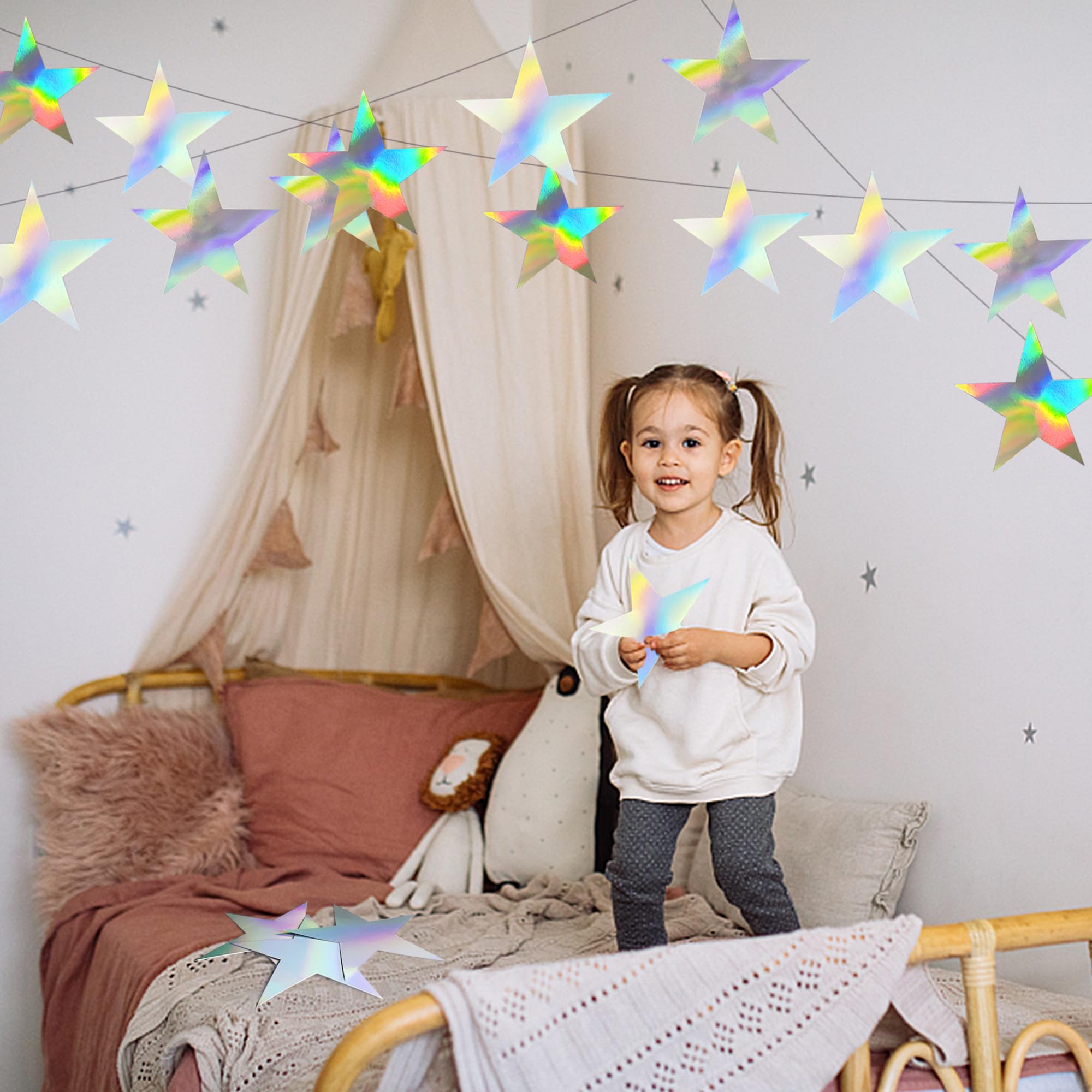 120 PCS Iridescent Five Star Cutouts - Double Sided Printed Cardboard Stars for Bulletin Board, Classroom Wall, Party Decorations | Perfect for DIY Crafts, School Projects, Birthday Parties & Holiday Celebrations