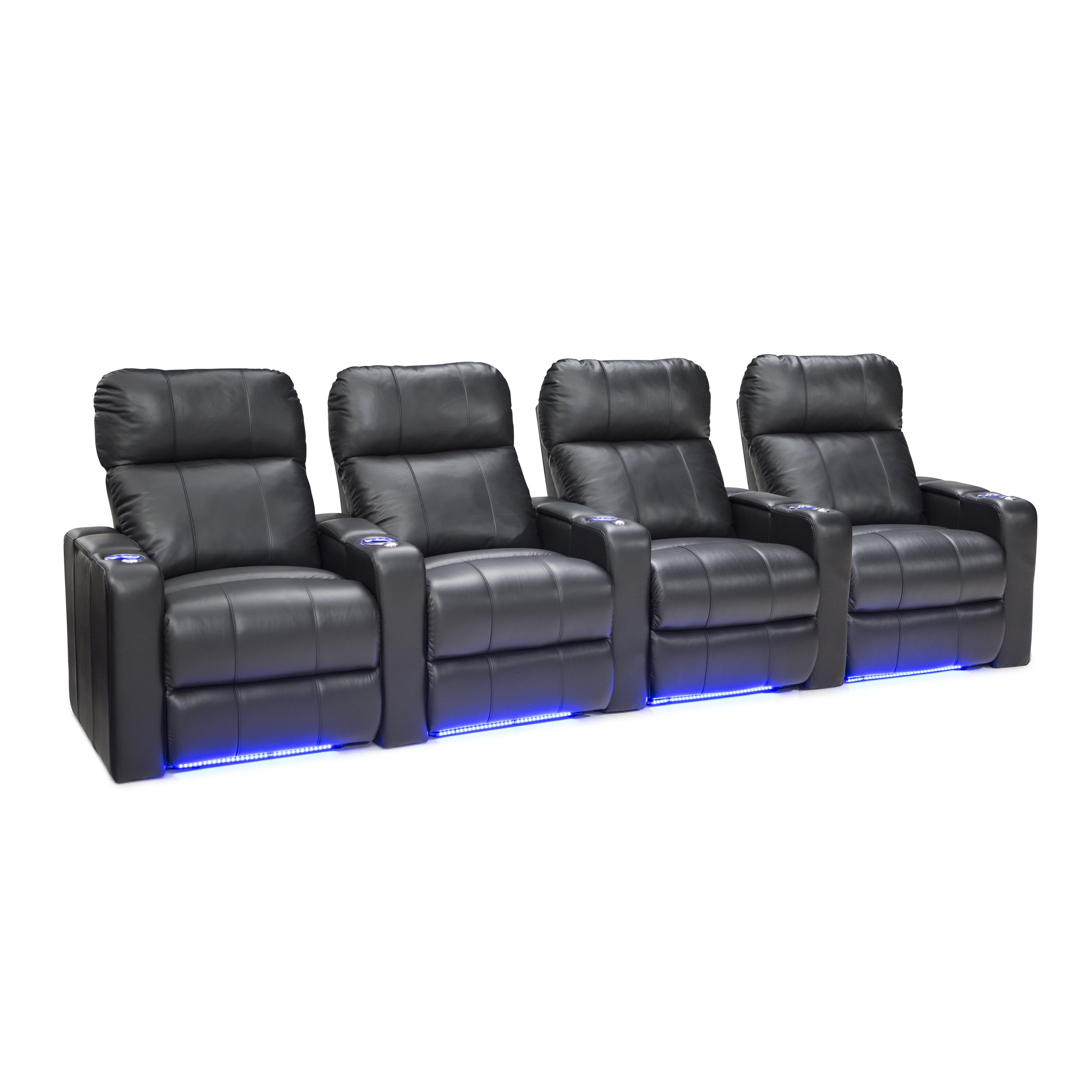 Seatcraft Monterey Genuine Leather Home Theater Seating - 4-Seat Power Recliner with Adjustable Headrests, Built-in USB Chargers & Arm Storage | Perfect for Home Cinemas, Game Rooms & Luxury Home Theaters (Black)