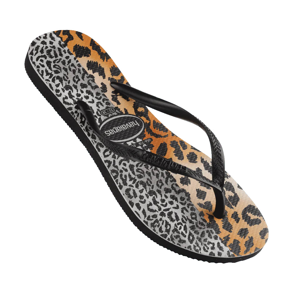 Havaianas Slim Mixed Print Flip Flops - Sand Grey Leopard Pattern - Comfortable Beach Sandals for Women | Perfect for Summer, Poolside & Vacation Wear