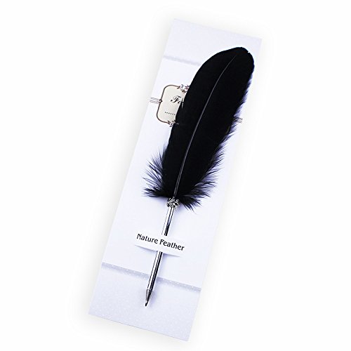 Natural Feather Ballpoint Pen with Black Ink - Luxury Handwriting Stationery for Kids, School Writing & Signatures | Perfect for Calligraphy, Gift Giving & Vintage-Themed Events