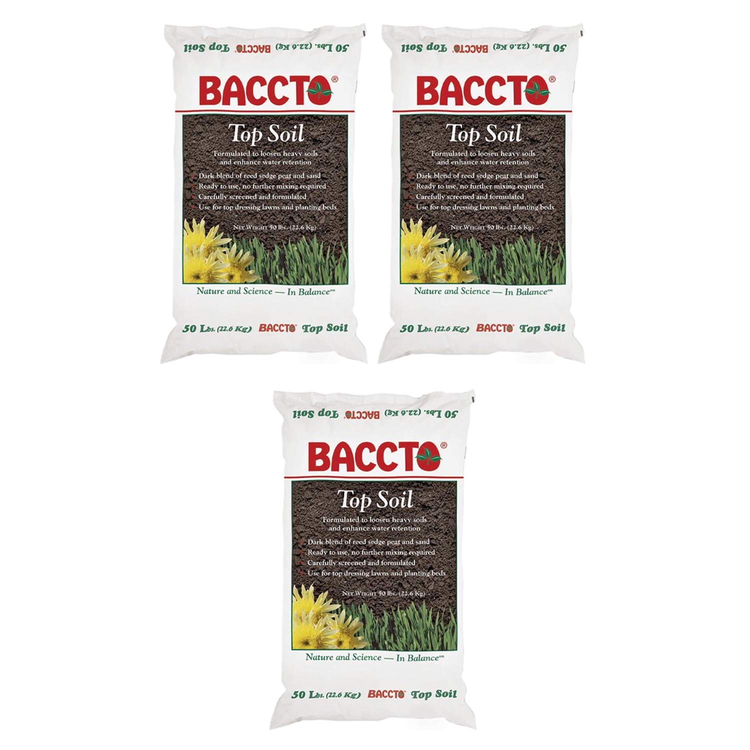 Premium 1550P Baccto Top Soil - 50 lbs (3 Pack) for Lawns, Gardens & Raised Beds | Reed Sedge, Peat & Sand Blend | Perfect for Landscaping, Vegetable Planting & Flower Beds