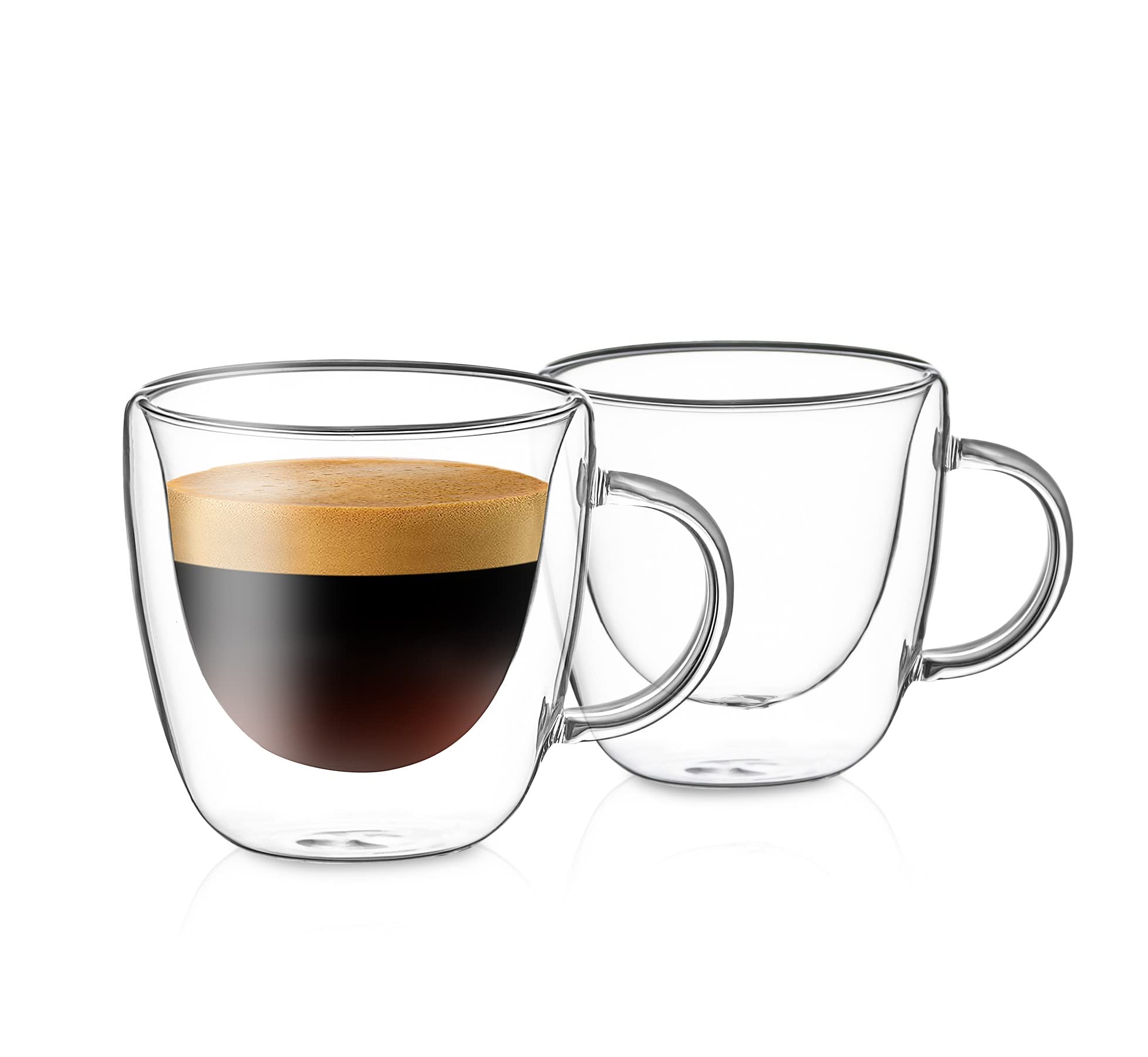 Premium Double Wall Insulated Espresso Cups Set of 2 - 4oz Borosilicate Glass Coffee Mugs with Handles - Lead-Free Thermal Clear Glass for Hot & Cold Drinks - Perfect for Home, Cafe, Office & Gifts