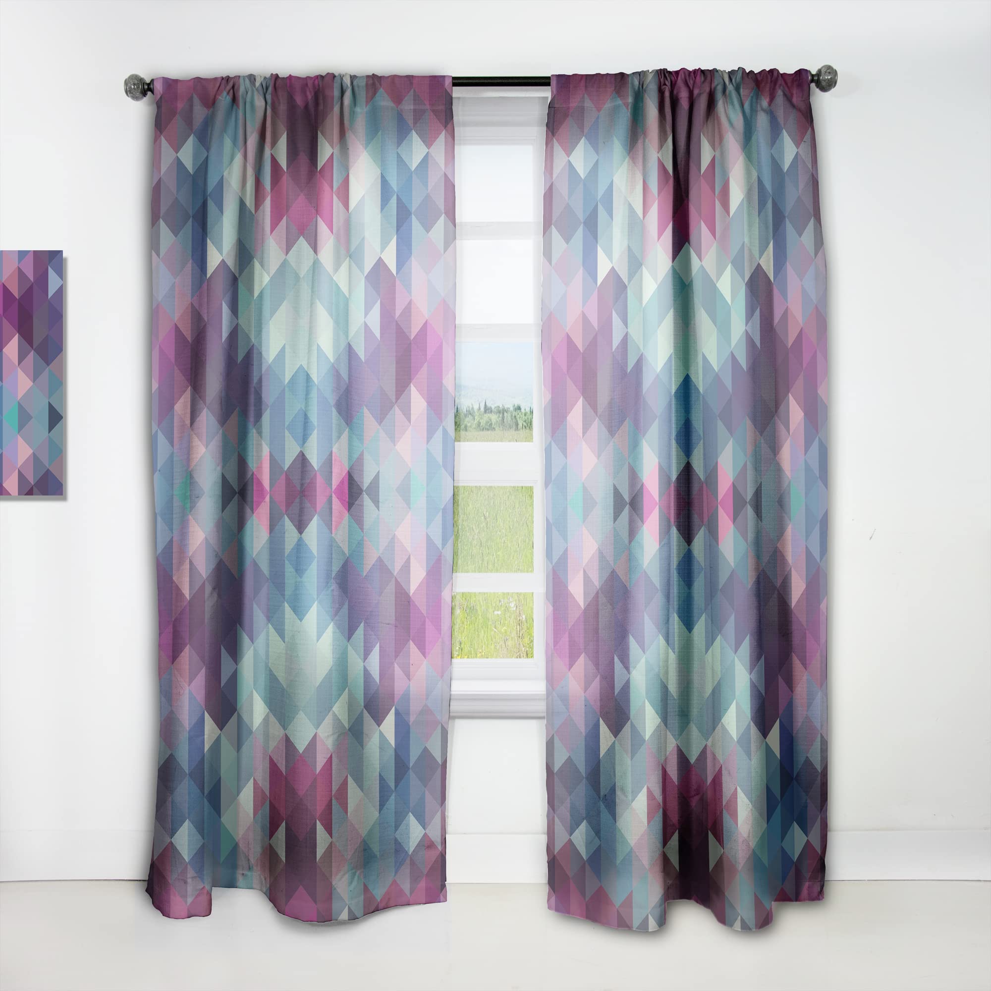 DesignQ Blue and Magenta Geometric Triangle Pattern Thermal Insulated Curtains - 52x120 Inch Single Panel Window Drapes for Bedroom & Living Room - Energy Saving Blackout Curtains for Home Decor