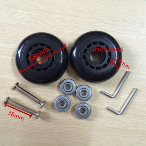 68X24mm Black Luggage Suitcase Wheels - ABEC 608zz Bearings Replacement Inline Skate Wheels for Travel Bags & Outdoor Skating