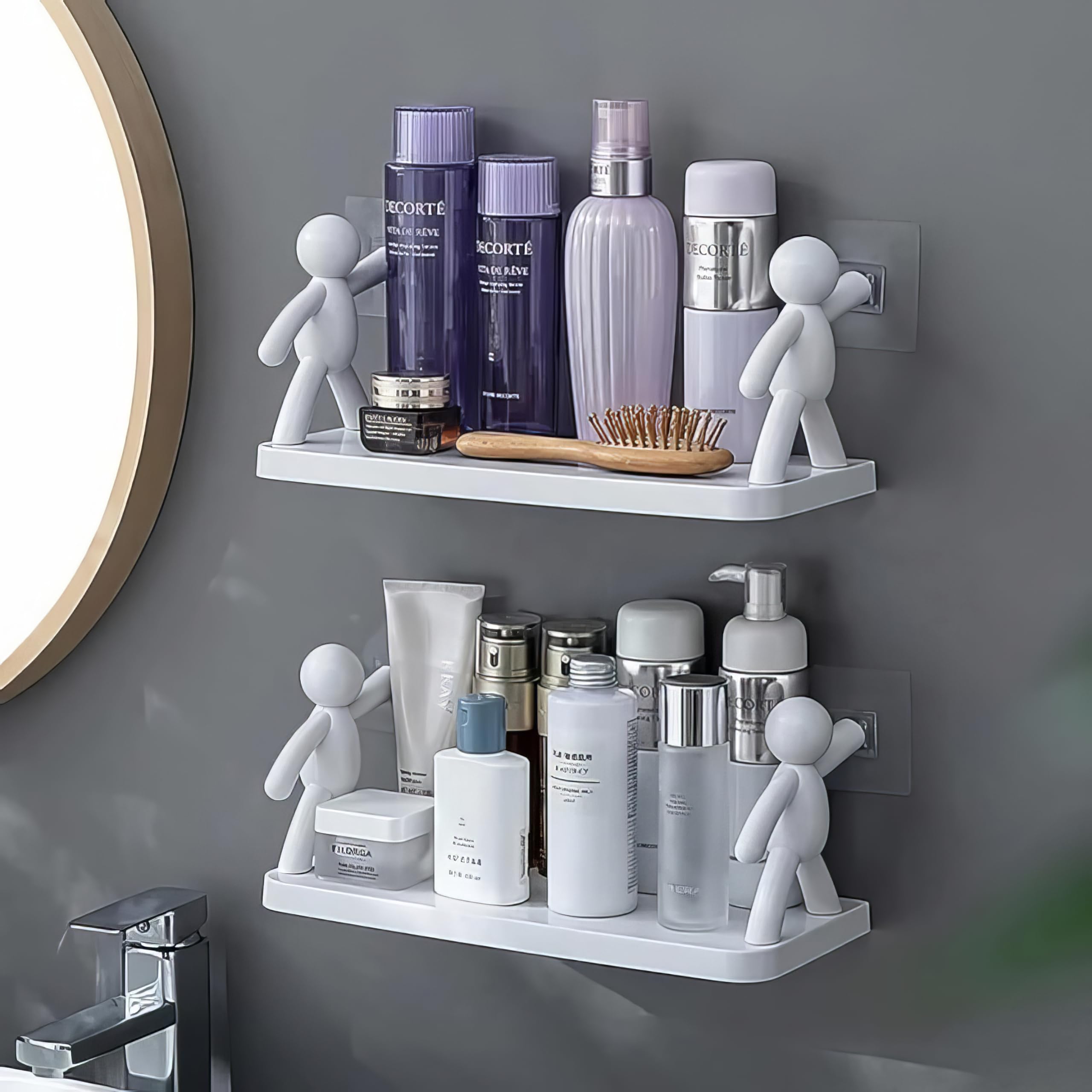 Wall-Mounted Doomsday Bathroom Shelf - ABS White Bathroom Organizer & Kitchen Storage Rack | No-Drill Punch-Free Hanging Spice Shelves | Perfect for Kitchen, Bathroom & Toilet Tile Decor | Space-Saving Solution for Small Homes & Apartments