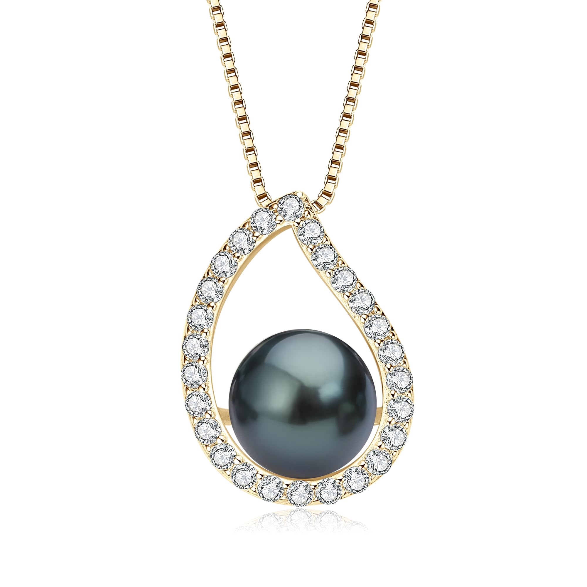 Tahitian Black Pearl Necklace - 925 Silver with Moissanite for Women | Gift for Wife & Mom | Anniversary & Birthday Jewelry