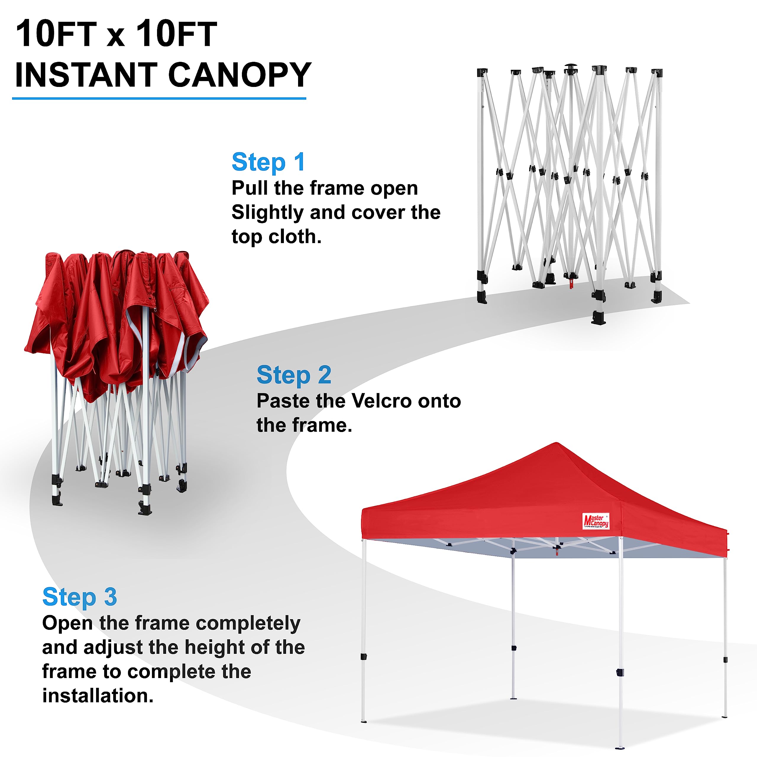 MASTERCANOPY 10x10 Pop Up Canopy Tent - Commercial Grade Instant Shelter with UV Protection (Red) - Perfect for Outdoor Events, Farmers Markets, Beach Parties & Camping