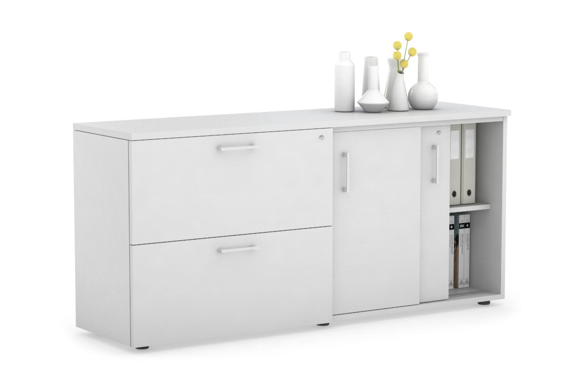 2-Door Sliding Credenza with 2-Drawer Lateral File Cabinet - Modern Office Storage Solution for Home & Business Workspaces