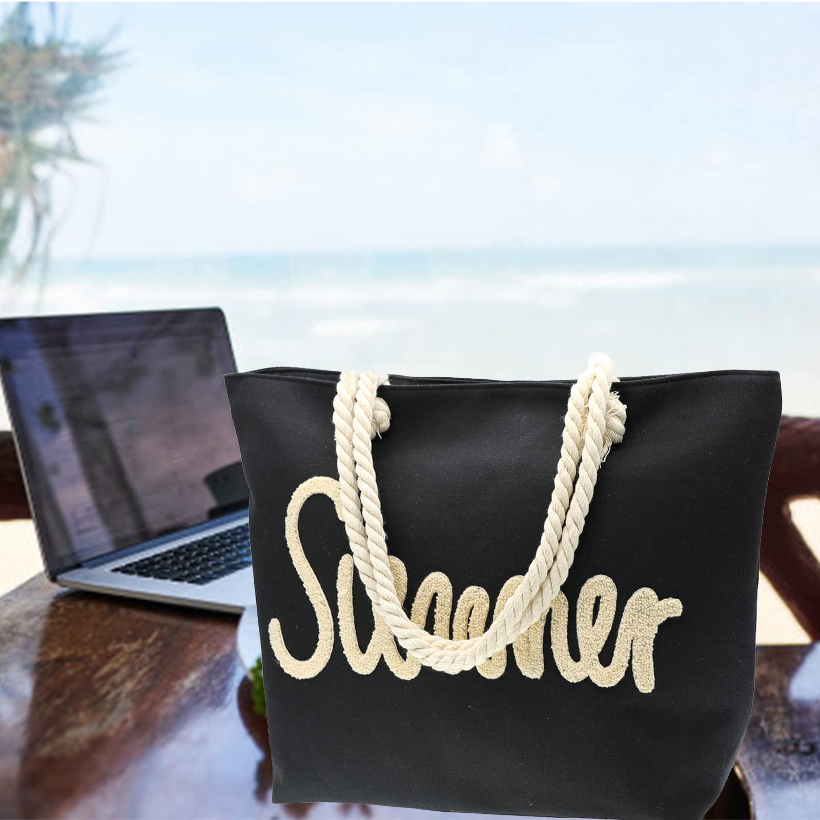 JNF Large Beach Tote Bags for Women - Waterproof Summer Shoulder Bag with Zipper - Perfect for Beach Vacations, Pool Parties & Travel Accessories