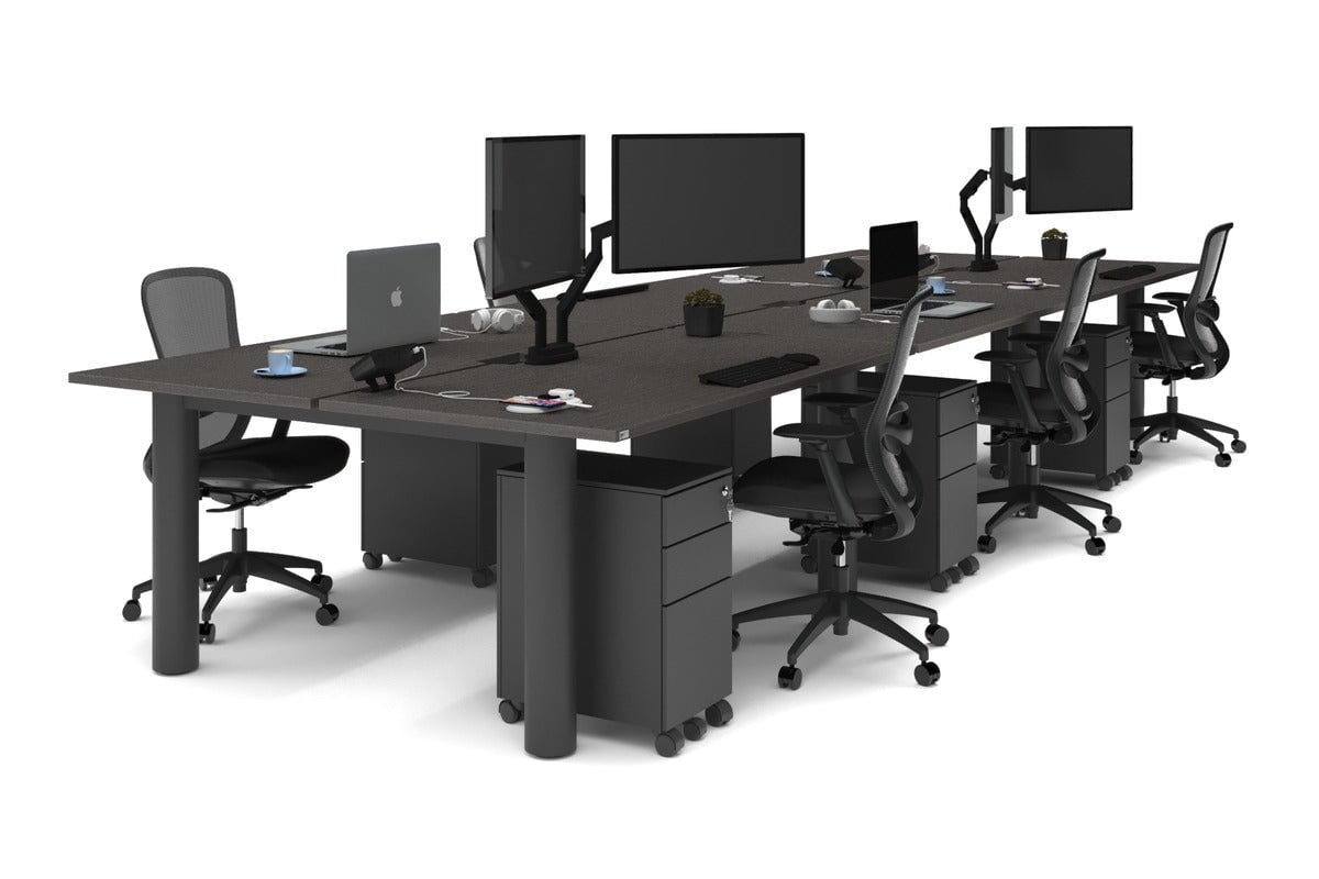 Quadro Cylinder Leg 6-Person Office Workstation Desk - 1600L x 800W with Cable Management Scallop - Perfect for Open Office Layouts & Collaborative Workspaces