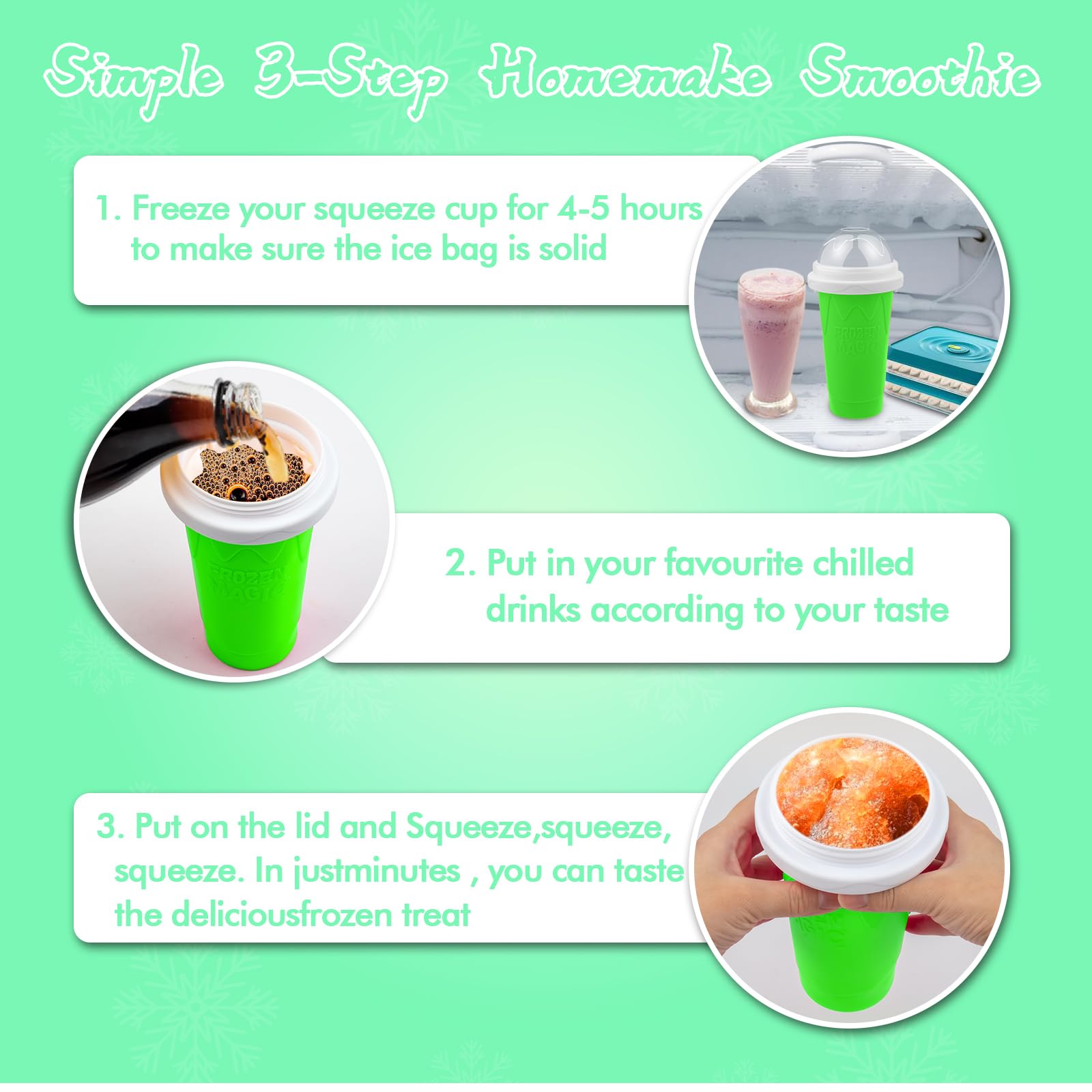 Magic Slushy Maker Cup - DIY Portable Smoothie & Ice Cream Squeeze Cup with Straw - Double Layer Silicone for Juices, Milk & Frozen Treats - Perfect Gift for Friends & Family (Green) - Great for Parties, Picnics & Summer Fun