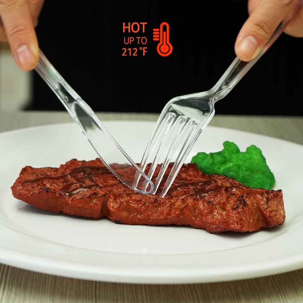 100-Pack Heavy Duty Clear Plastic Forks - Disposable Bulk Utensils, Reusable Cutlery Set with Thick Tines - Perfect for Parties, Picnics, Camping, Weddings, BBQs & Everyday Use - Durable Plasticware for Outdoor Dining, Catering & Home Use