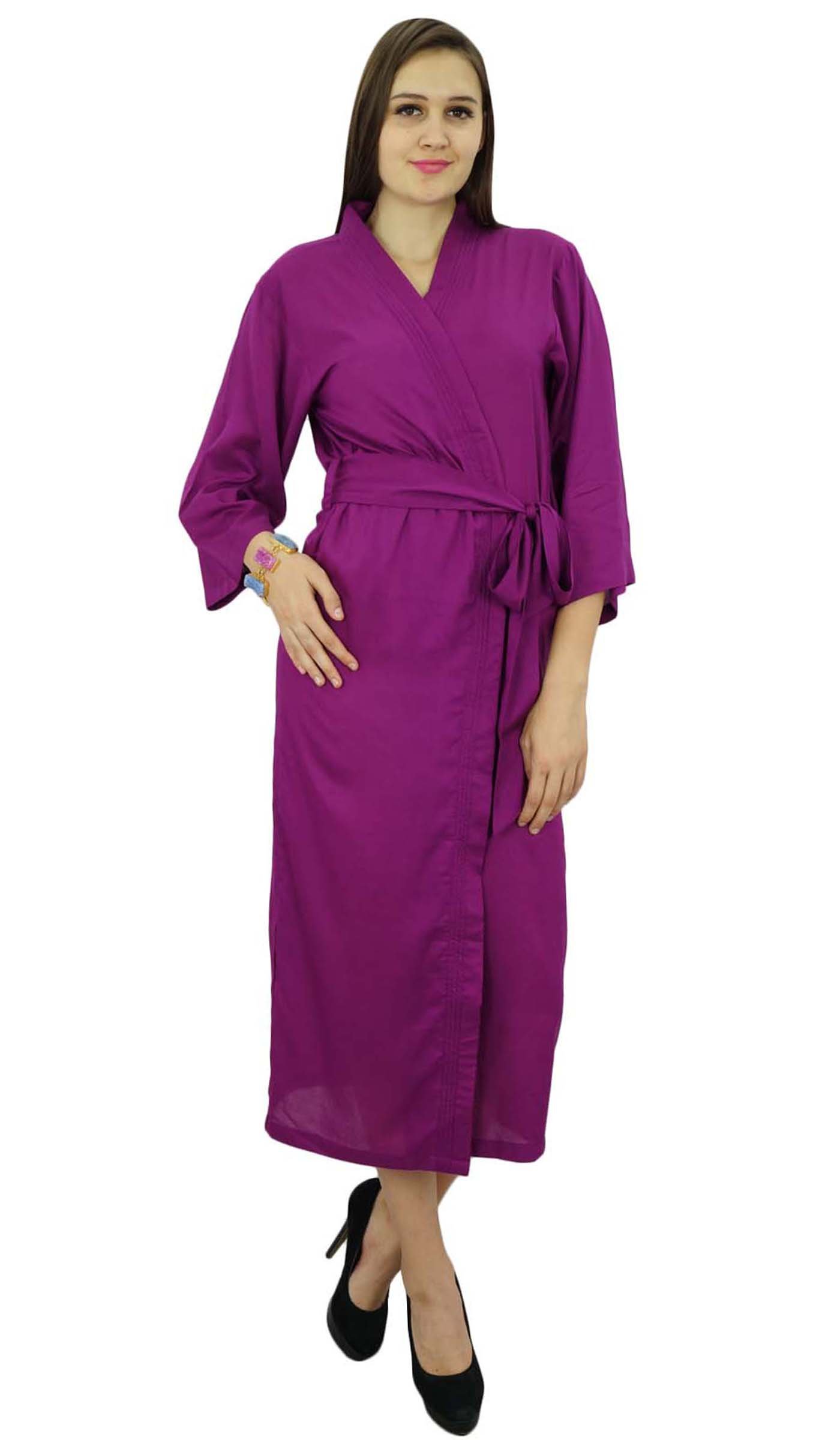 Bimba Women's Cotton Modal Long Sleeve Bathrobe with Belt - Soft Solid Loungewear Robe for Spa, Home Relaxation & Cozy Evenings