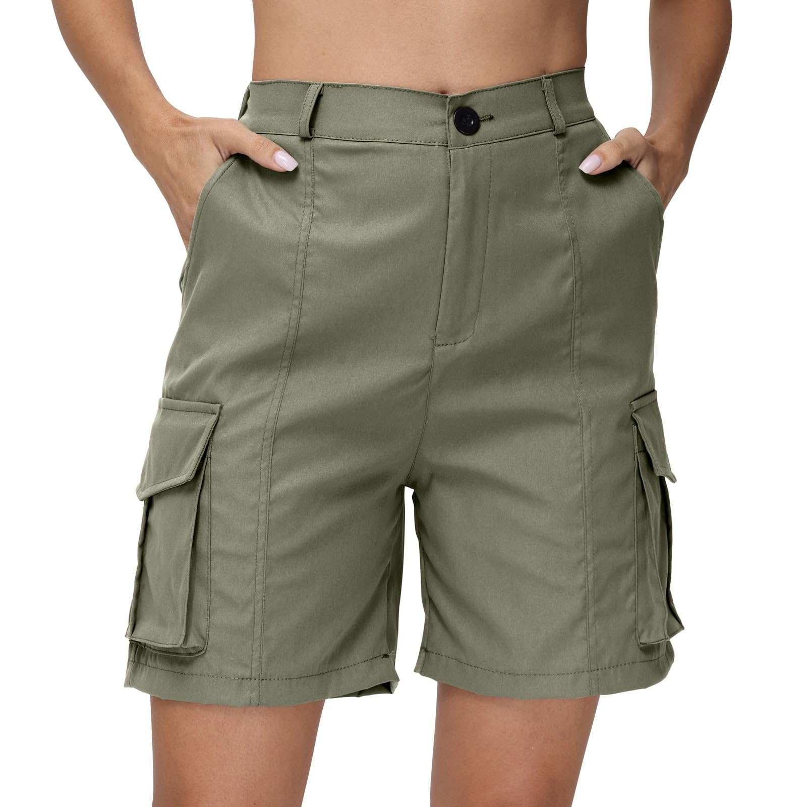 Women's Hiking Cargo Shorts - Summer Elastic Waist Bermuda Shorts with 6 Pockets for Outdoor, Golf & Casual Wear | Athletic Comfort Shorts for Hiking, Travel & Sports