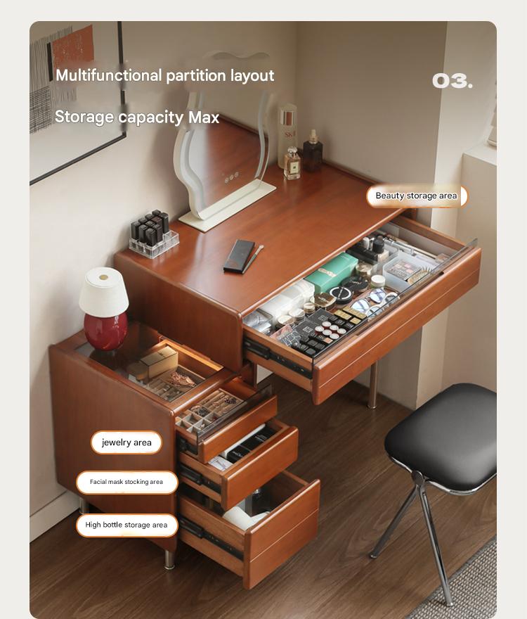 Modern Poplar Solid Wood Bauhaus Dressing Table - Multi-Functional Vanity Desk with Mirror & Storage for Bedroom, Home Office, or Apartment