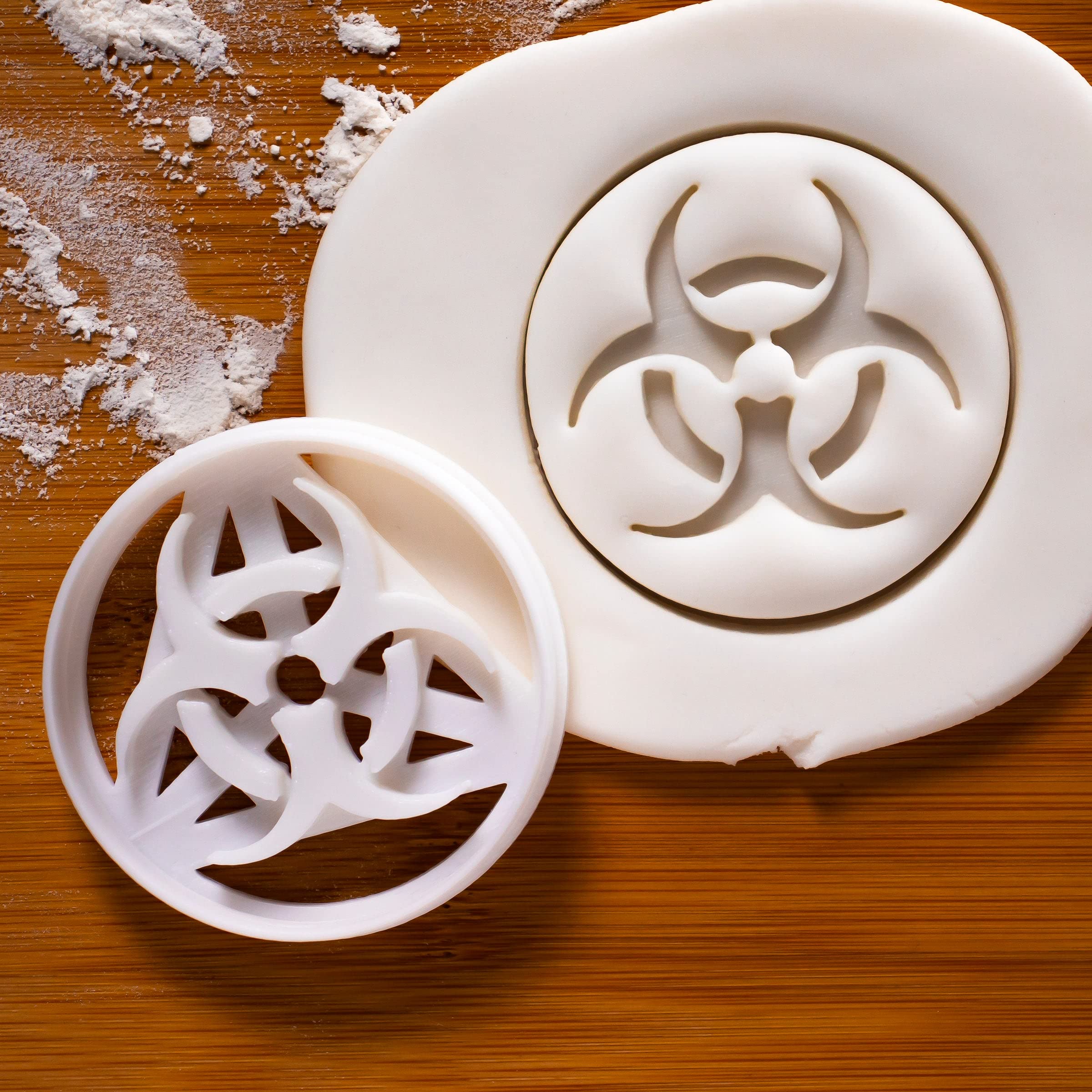 Biohazard Symbol Cookie Cutter - 1 Piece Stainless Steel Baking Tool for Halloween, Science Lab, or Apocalypse Themed Cookies - Bakerlogy
