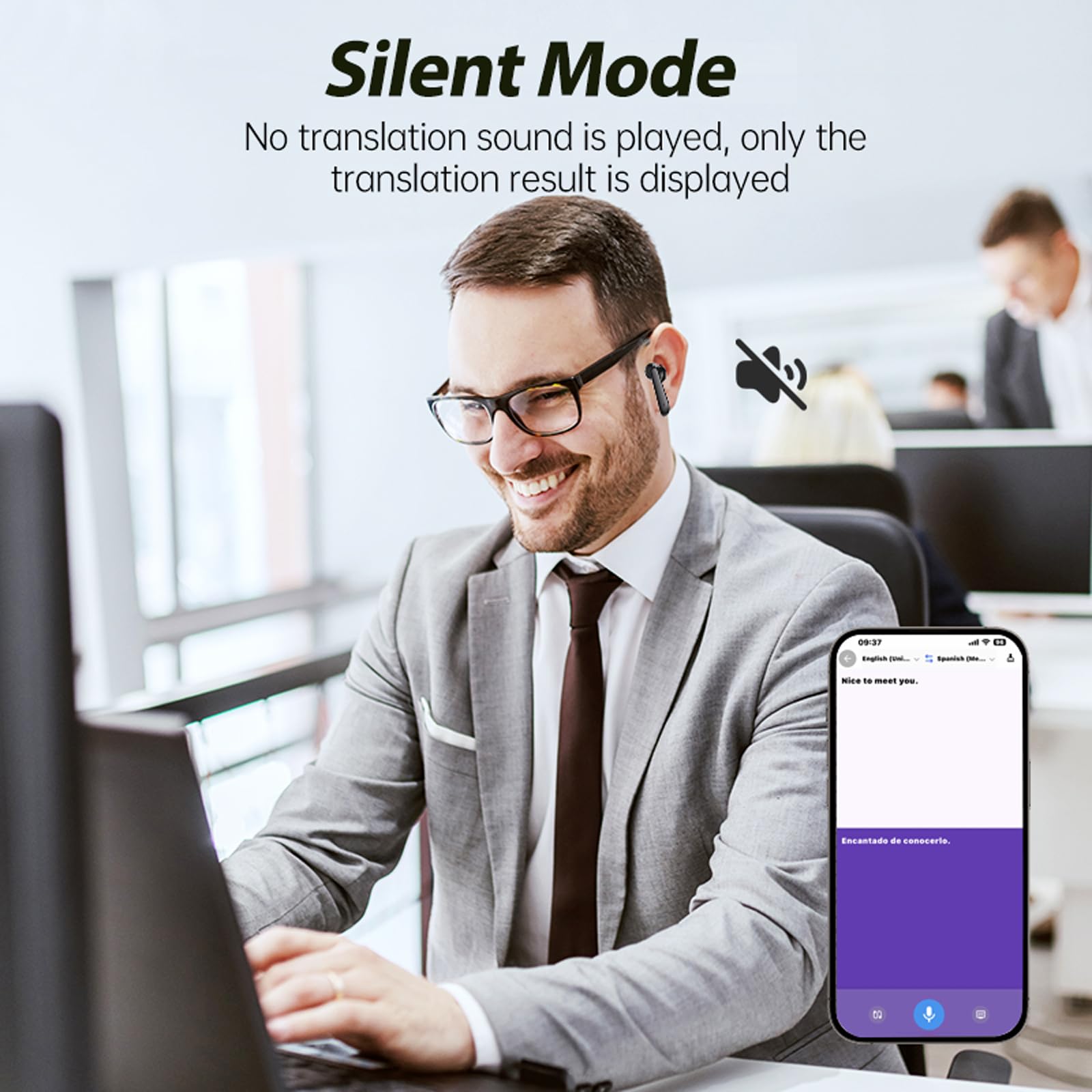 AI Language Translator Earbuds - Real-Time Bilingual Translation for iPhone & Android | Wireless Bluetooth Earbuds with Touch Screen | Perfect for Travel, Business Meetings & Language Learning