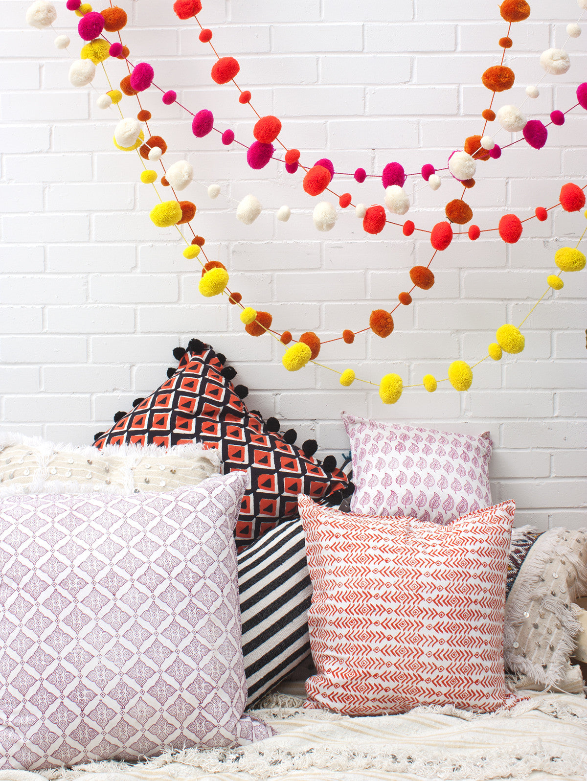 Pink Pom Pom Garland - Decorative Party Decor for Baby Showers, Weddings & Home Decorations