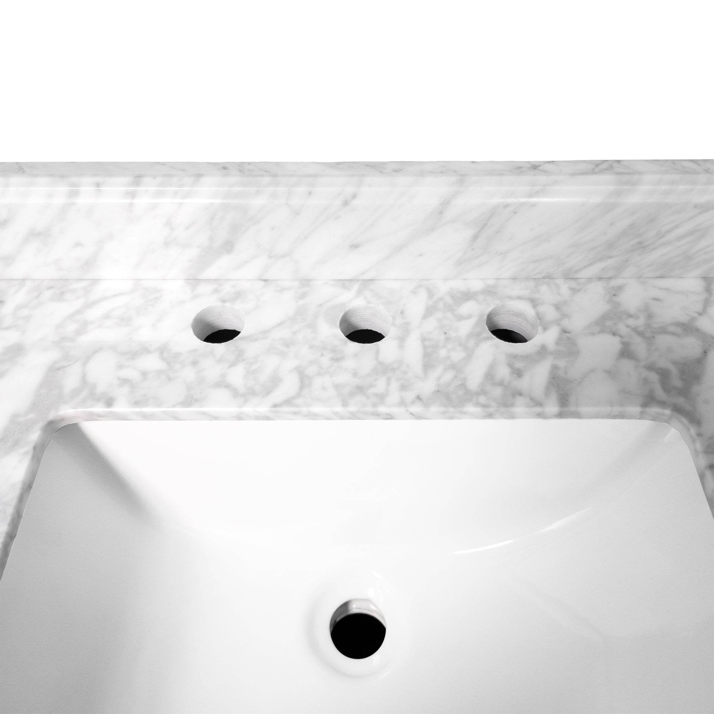 White Bathroom Vanity with Solid Wood Frame & Carrara Marble Top - 3 Size Options for Modern Bathroom Decor | Perfect for Master Bath, Guest Bath & Small Space Remodeling