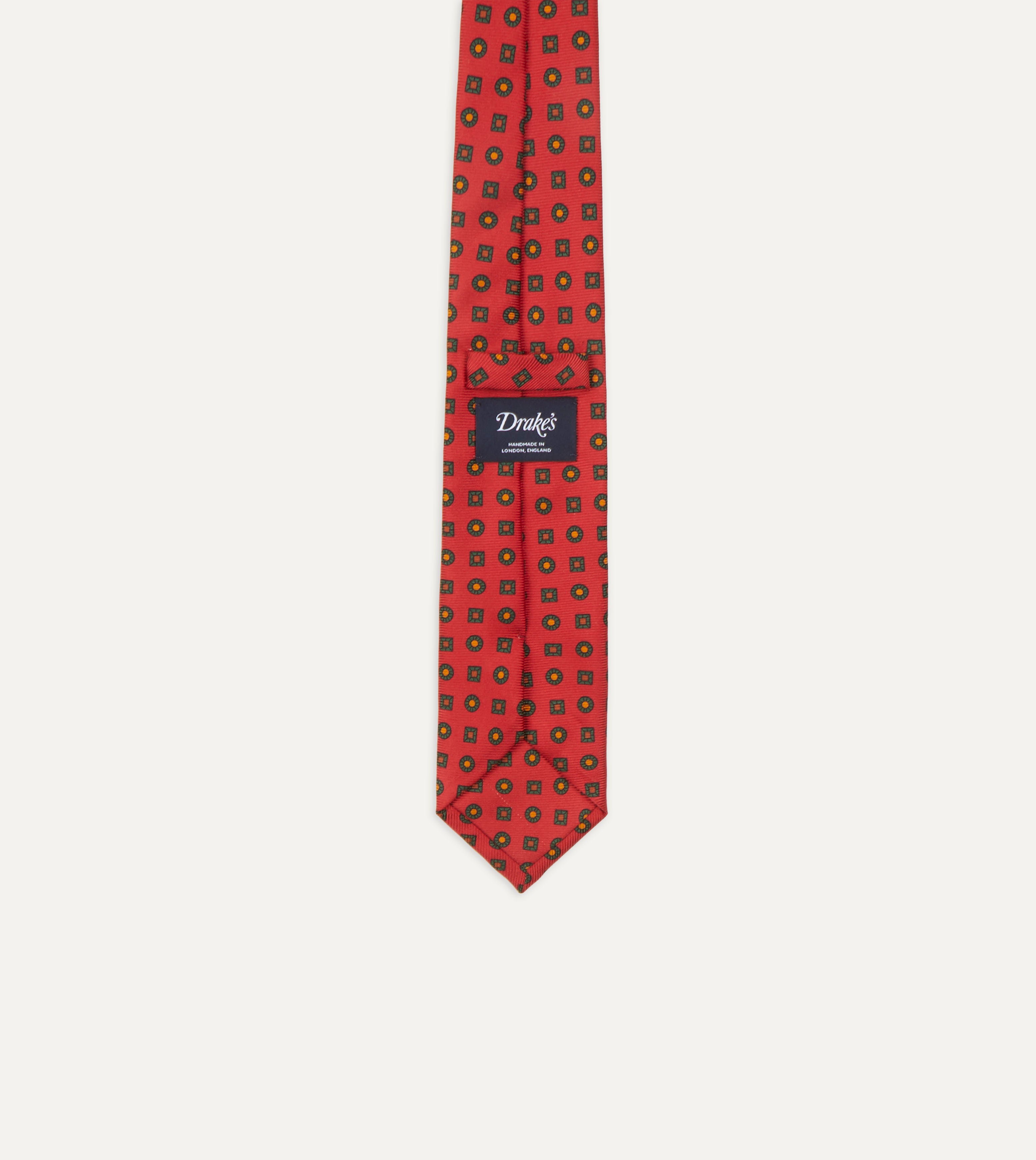 Elegant Red and Green Geometric Medallion Print Silk Tie for Men - Perfect for Weddings, Business Meetings & Formal Events