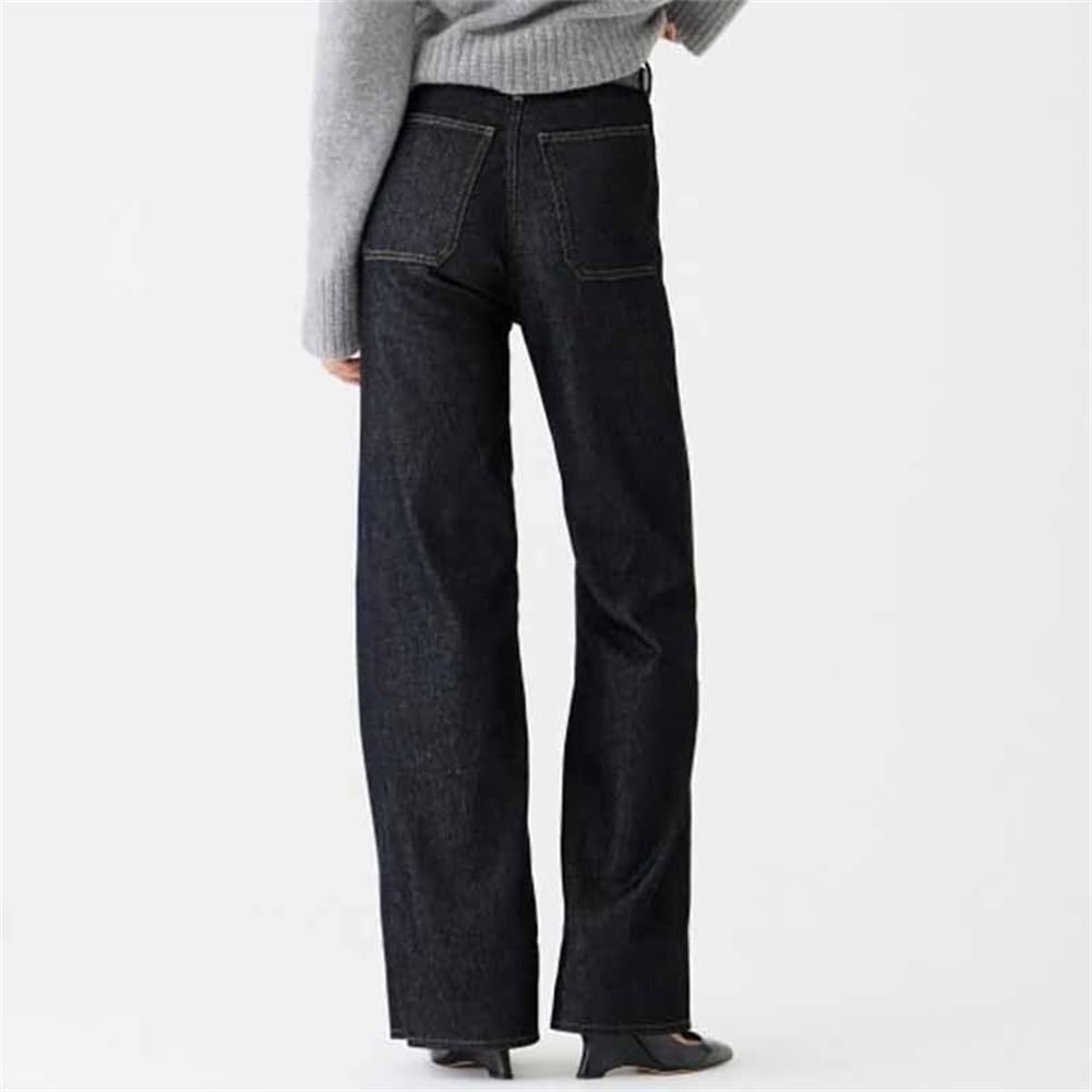 Women's High Waisted Tummy Control Wide Leg Jeans - Stretchy Straight Leg Loose Denim Pants in Dark Blue (Size XL) | Perfect for Work, Casual Outings & Travel