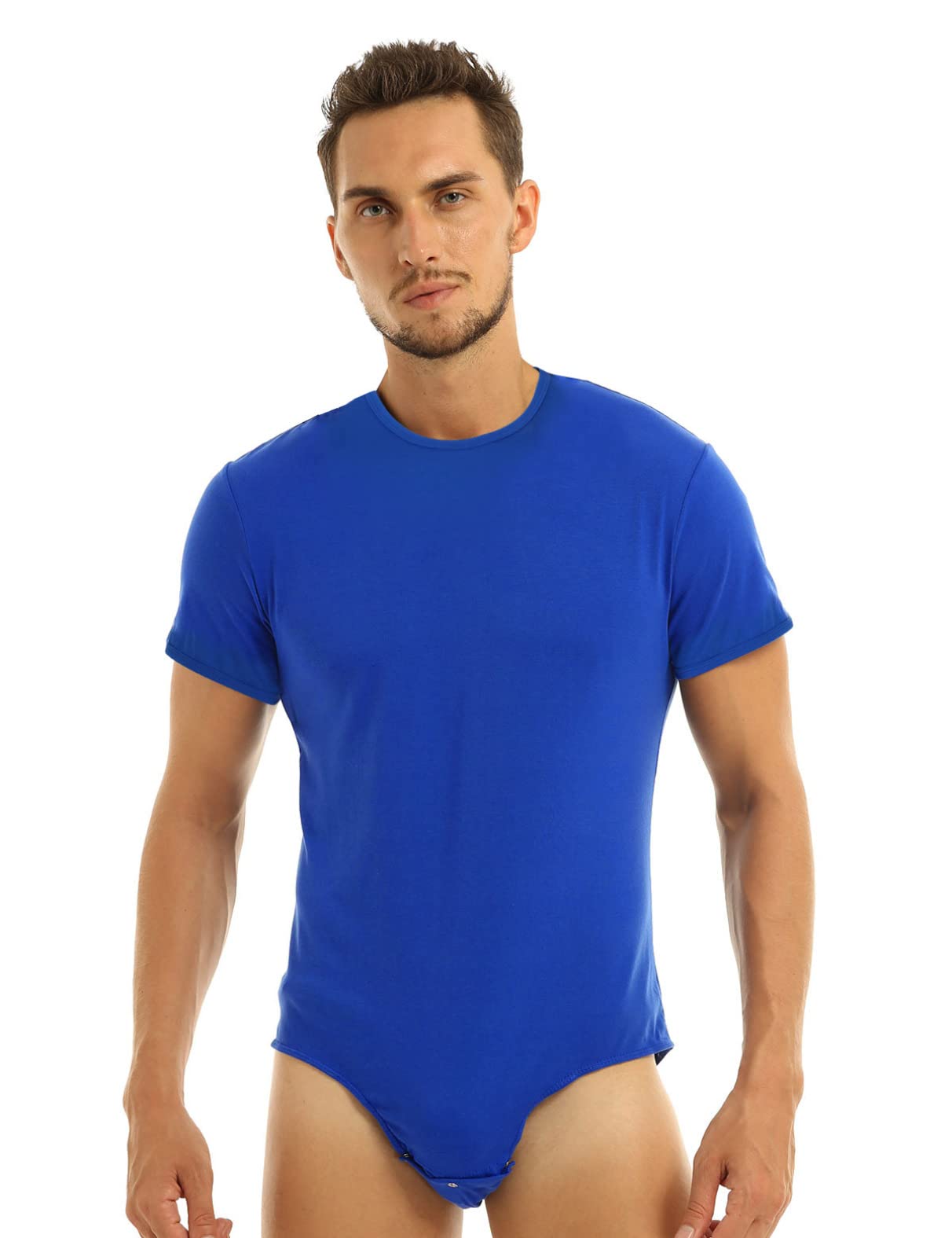 iiniim Men's One Piece Short Sleeve Undershirt with Button Crotch - Bodysuit Romper Leotard for Workout, Dance & Casual Wear