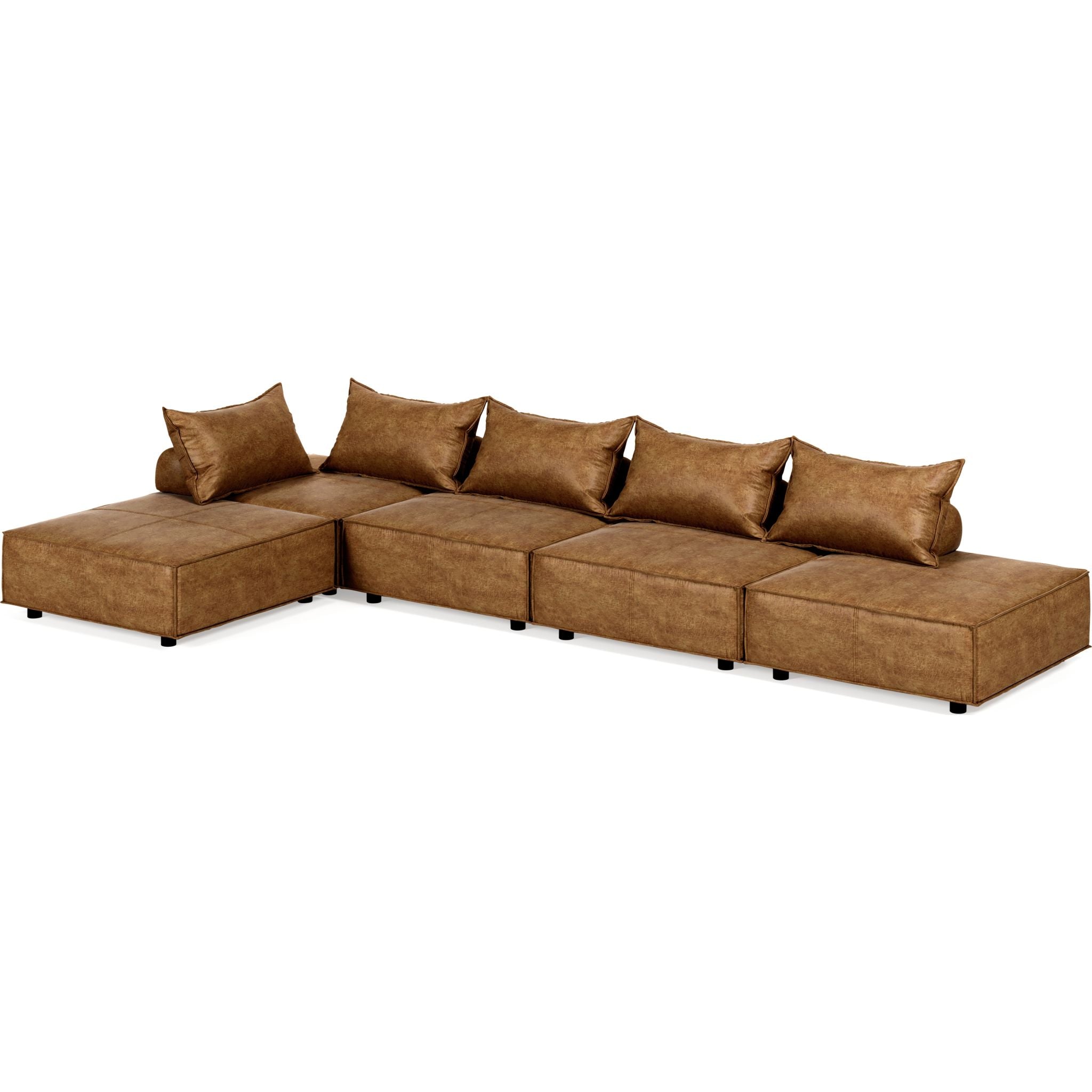 5-Piece Brown Sectional Sofa Set - Modern L-Shaped Couch for Living Room, Family Room & Home Theater