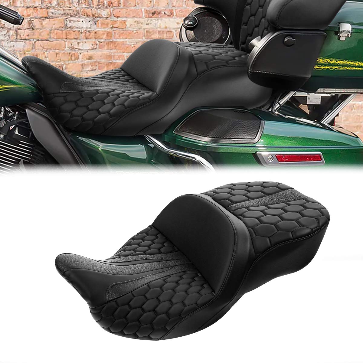 Premium Two-Up One-Piece Rider & Passenger Seat for Harley Touring Models (2009-2023) - Road King, Street Glide, Road Glide, Electra Glide, Tri Glide & Ultra Classic - Extended Comfort for Long Rides & Road Trips