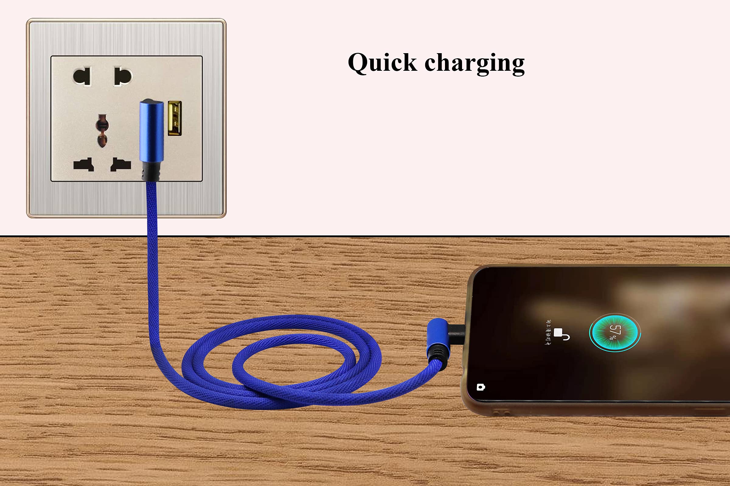 AAOTOKK 3 Ft 90 Degree Right Angle Micro USB Cable - Nylon Braided Fast Charging & Data Sync Cord for Android, Samsung, LG, Huawei Smartphones - Durable & Tangle-Free (2m/Blue) - Perfect for Gaming, Car Charging & Tight Spaces