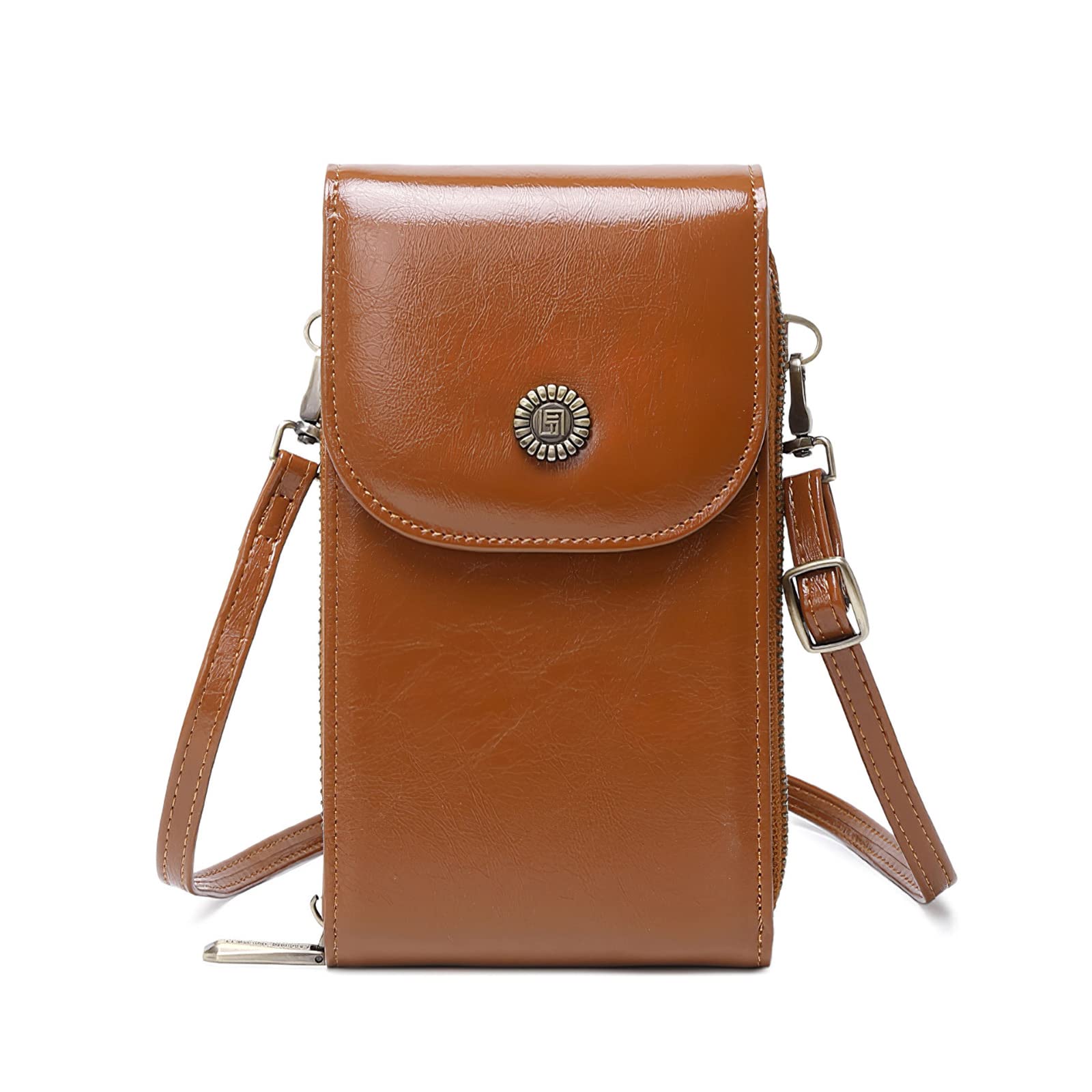 FORRICA Women's Crossbody Phone Bag - Mini Shoulder Purse with Large Capacity, PU Leather Snap Closure (Brown) | Perfect for Travel, Shopping & Everyday Use