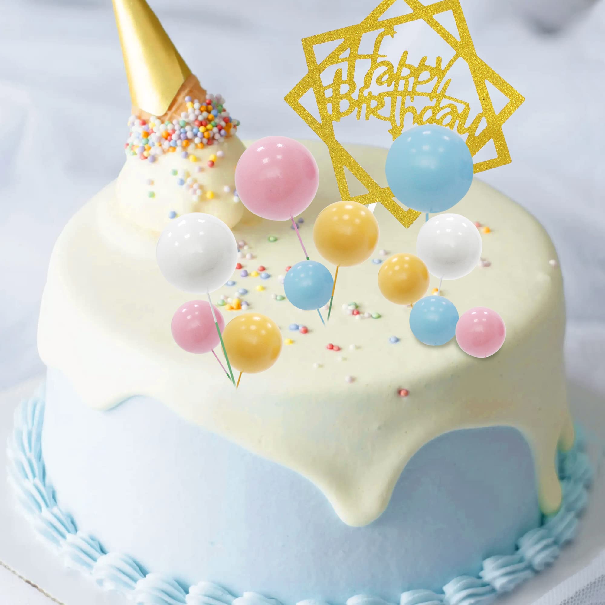 Vibrant Gold Ball Cake Toppers - 24-Piece Set for Birthday, Baby Shower & Wedding Decorations (Pink, Blue, Yellow, White) | Elegant Cake Insert Balls in Multiple Sizes - Perfect for Party Desserts, Celebration Cakes, and Special Occasion Treats