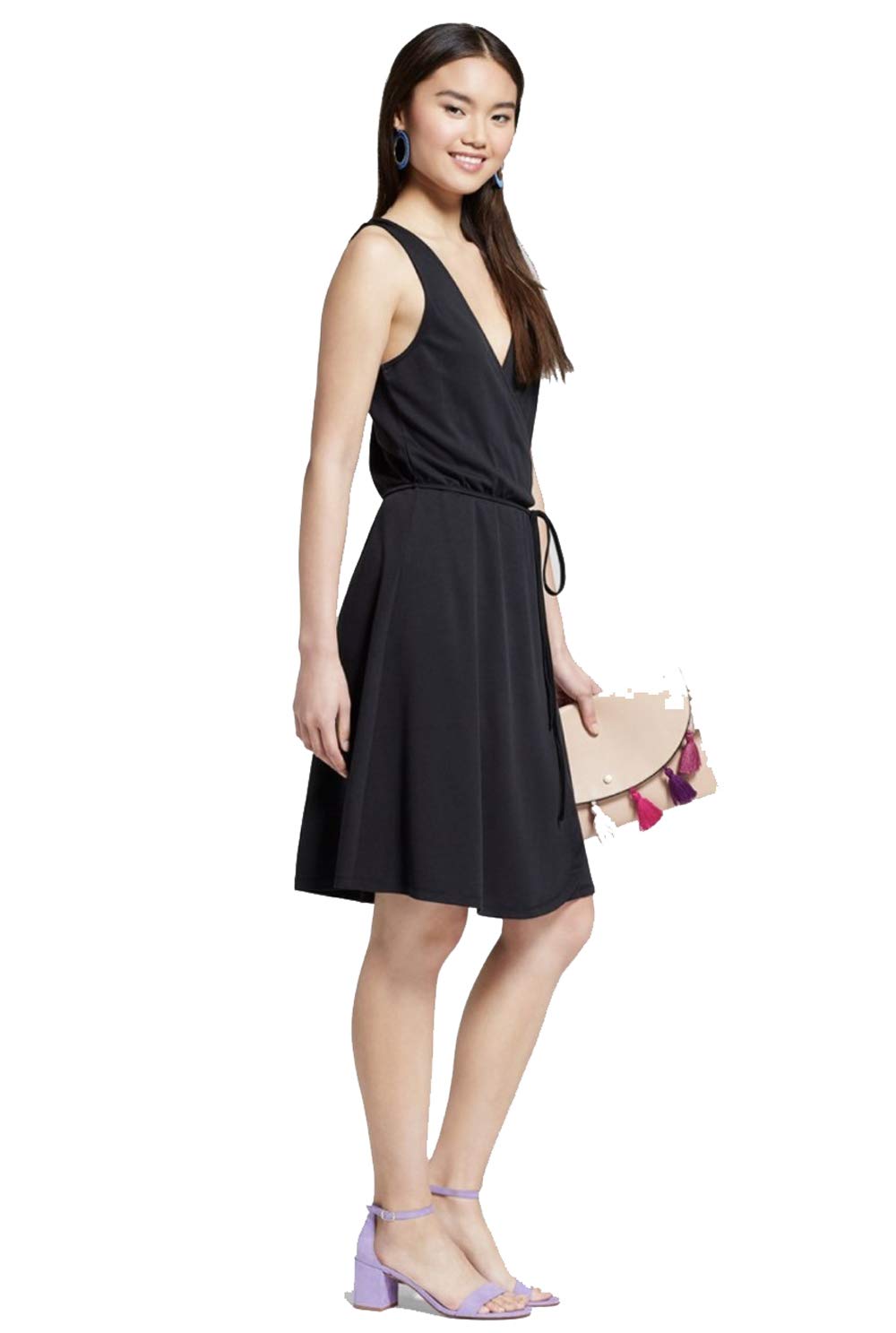 Women's Knit Wrap Dress - A New Day Black Large Size | Casual & Office Wear, Perfect for Work, Parties & Everyday Outfits