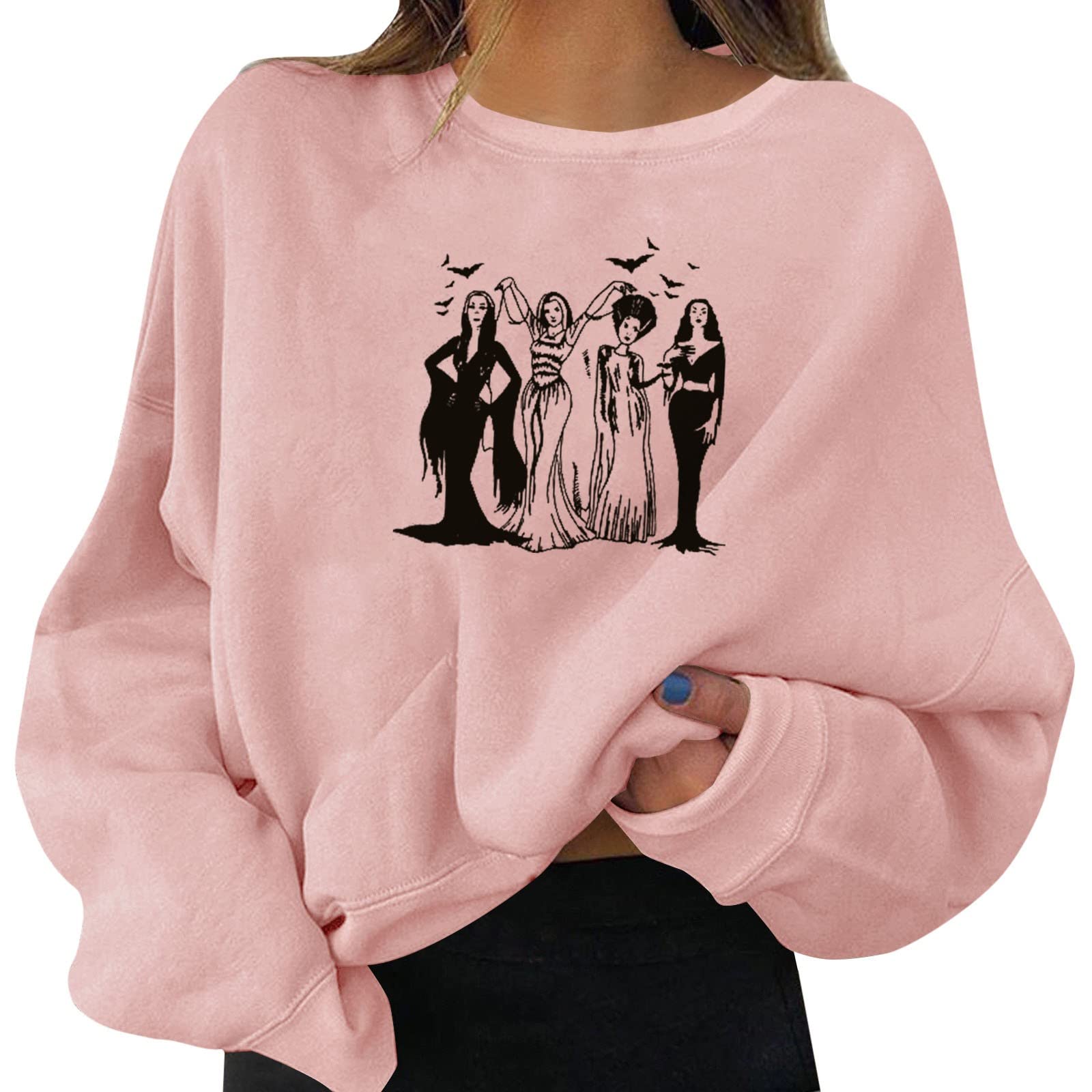Women's Halloween Graphic Print Hooded Sweatshirt - Cozy Long Sleeve Pullover with Fun Designs | Perfect for Costume Parties, Trick-or-Treating & Fall Festivals
