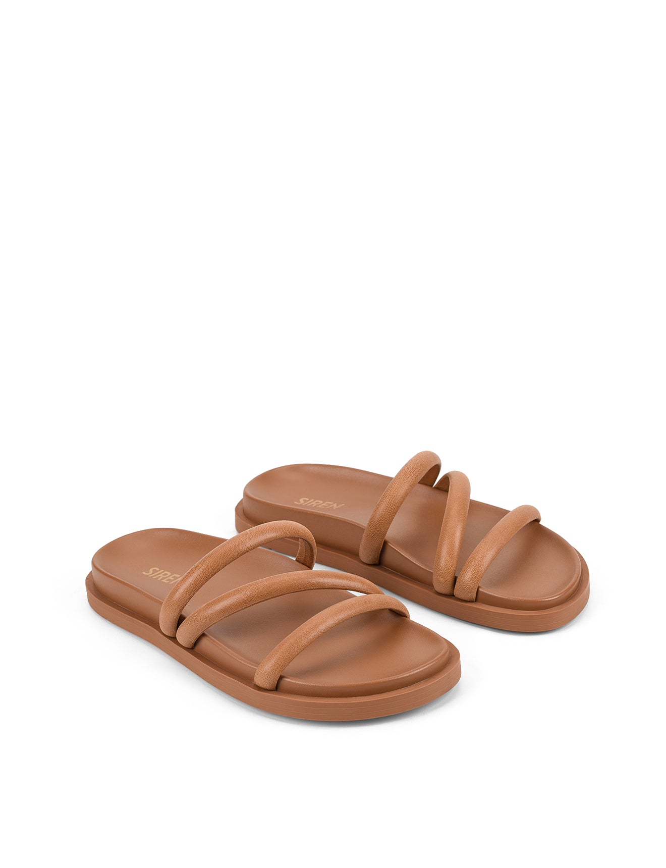 Lane Strappy Footbed Slides - Tan Leather Sandals for Women | Comfortable Summer Slides for Beach, Pool, and Casual Wear