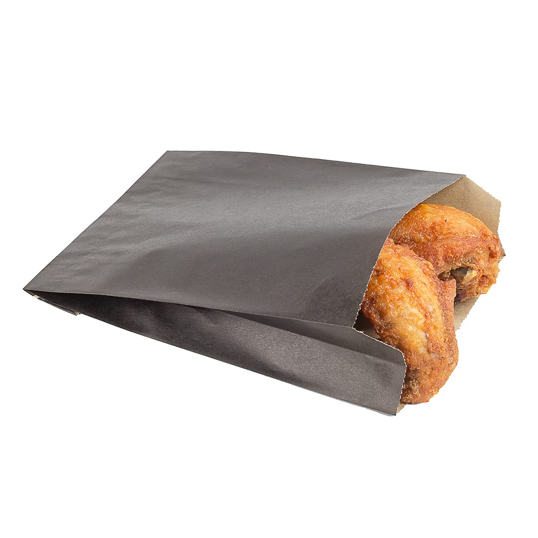 100-Pack Disposable Black Kraft Paper Snack Bags 4.3x1.5x6.3 Inch - Greaseproof Food Bags for French Fries, Popcorn, Cookies | Eco-Friendly Takeout Bags for Restaurants, Cafes & Movie Nights