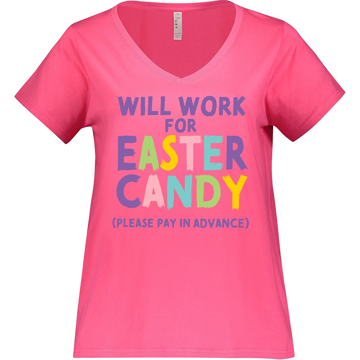 Inktastic Women's Plus Size V-Neck T-Shirt - Funny Easter Candy Work Humor Graphic Tee - Casual Wear for Spring, Easter Celebrations & Gift Giving