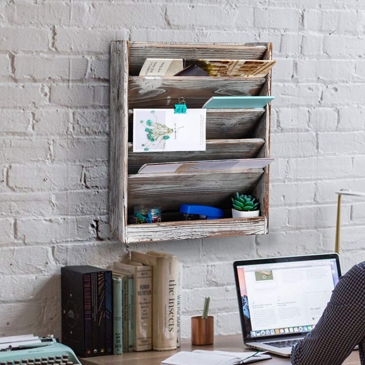 5-Tier Wood Hanging File Organizer - Wall Mount Document Storage Rack for Mail, Paper & Office Supplies | Perfect for Home Office, Dormitory & Workspace Organization