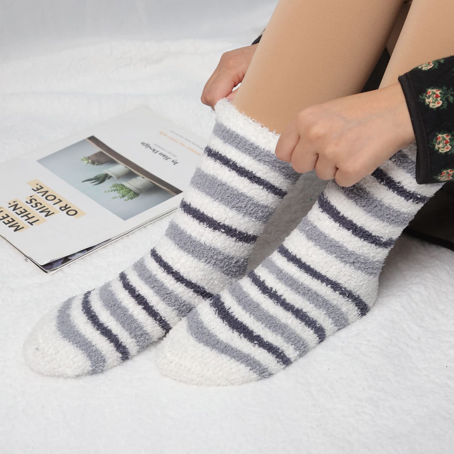 Women's Plush Slipper Socks - Warm Fuzzy Crew Socks for Winter, Soft Cozy Indoor House Shoes for Women | Perfect for Lounging at Home, Cold Weather Comfort & Gift Giving
