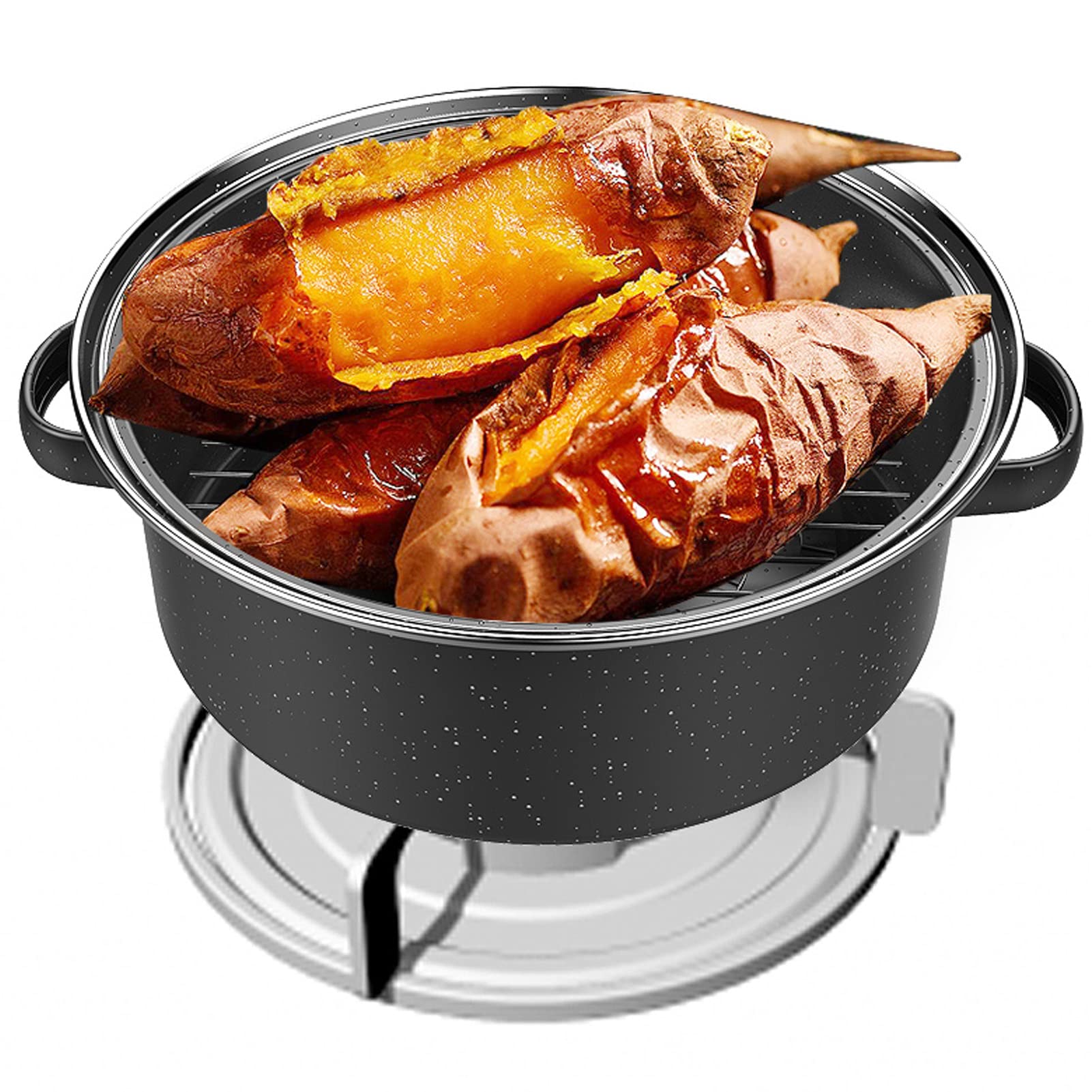 Enamel Carbon Steel Roasting Pan with Lid - 26cm Non Stick Roaster Pot for Turkey, Chicken, Meat & Vegetables | Perfect for Oven, BBQ & Holiday Cooking