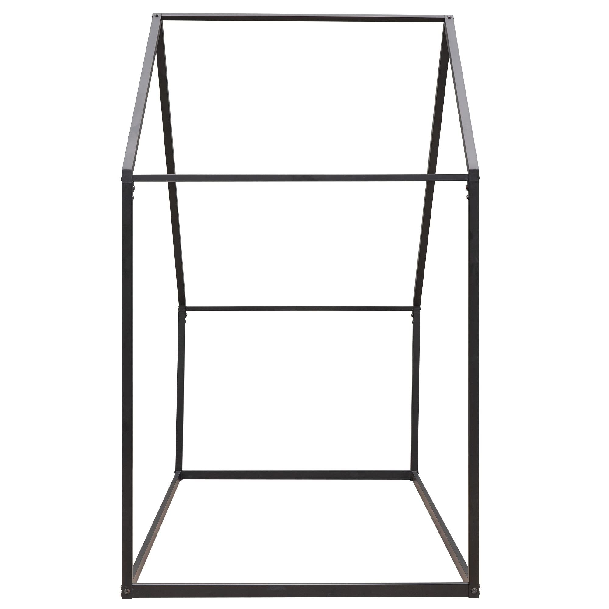 Metal Twin Size House Bed Frame with Roof - Sturdy Kids & Teen Bed for Boys & Girls Bedroom - Black Metal Design - Perfect for Toddler Sleep & Play Areas