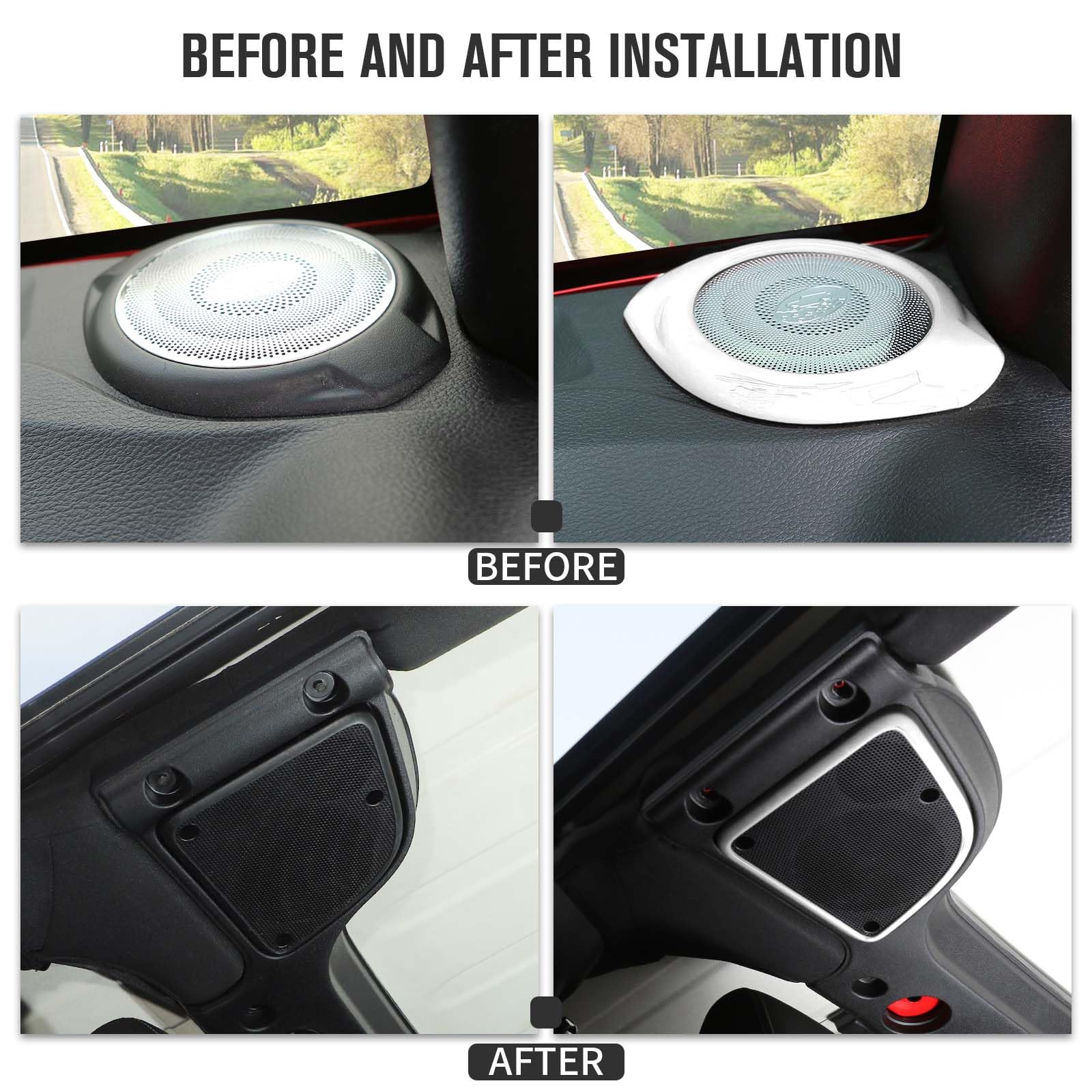2015-2018 Jeep Wrangler JK JKU 4-Piece A Pillar Speaker & Roof Top Speaker Cover Set - Premium White Interior Trim Accessories for Enhanced Sound & Style | Perfect for Off-Road Adventures & Daily Commutes