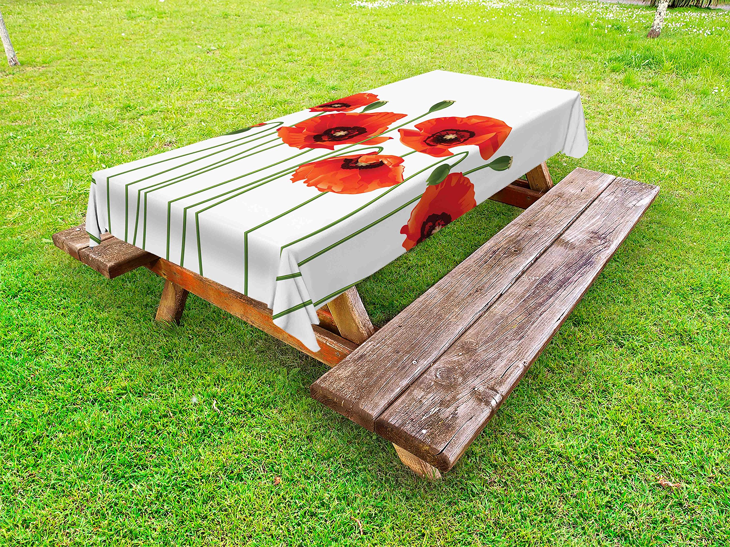 Ambesonne Floral Outdoor Tablecloth - Spring Poppies Pastoral Flowers Botany Bouquet Design, Washable Picnic Table Cover 58x104 Inches, Red and Green - Perfect for Garden Parties, Outdoor Dining & Picnic Decorations