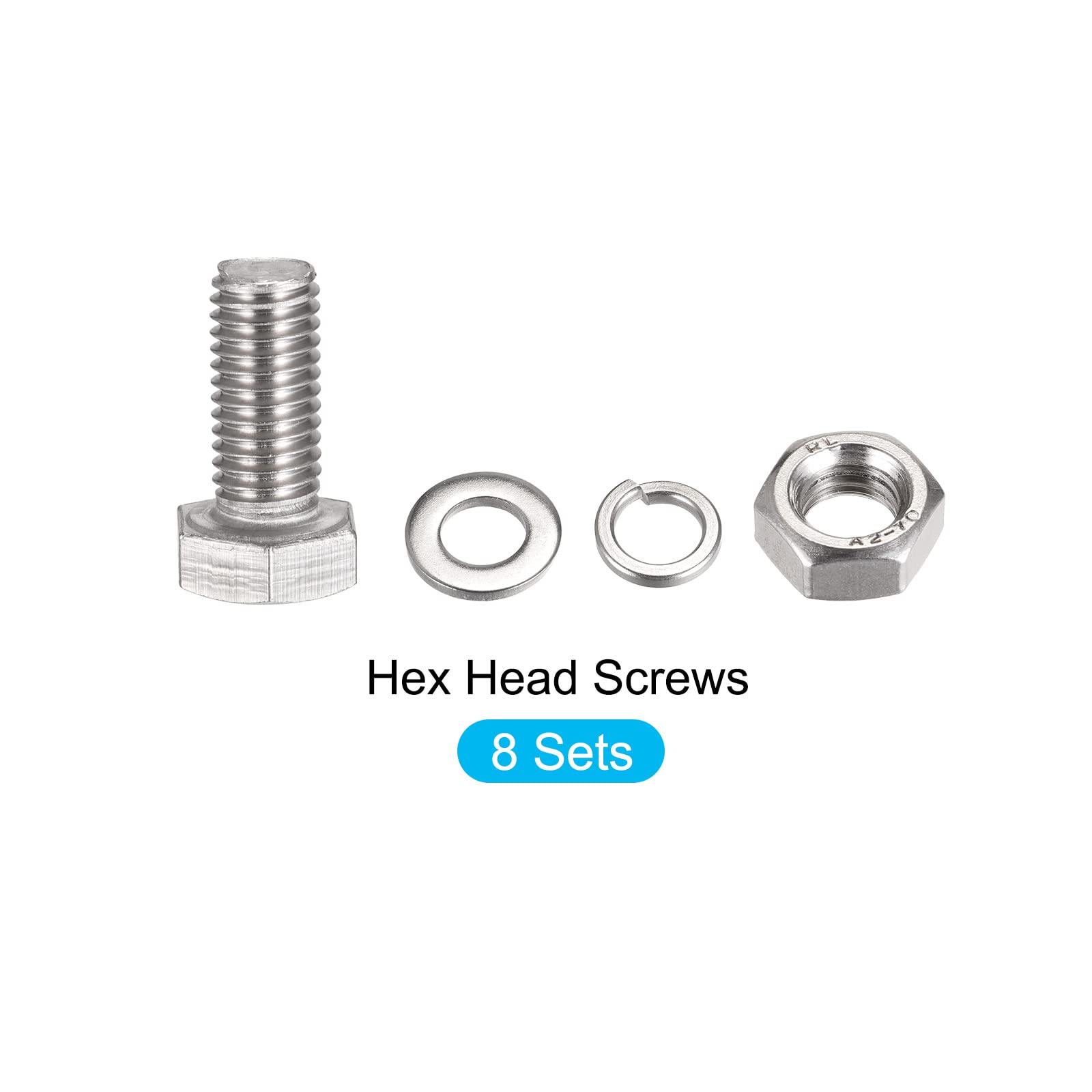 304 Stainless Steel M10x25mm Hex Screws Bolts Kit (8 Sets) - for Home Appliance Repair